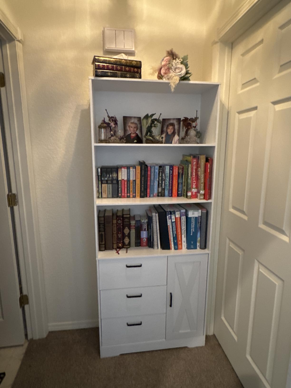 IRONCK Bookshelf with Doors and 3 Drawers 71 in Tall Bookcase with 3-Tier Shelves, Industrial Book Shelf with Storage for Living Room Entrance Hallway Home Office, Black customer photo 1