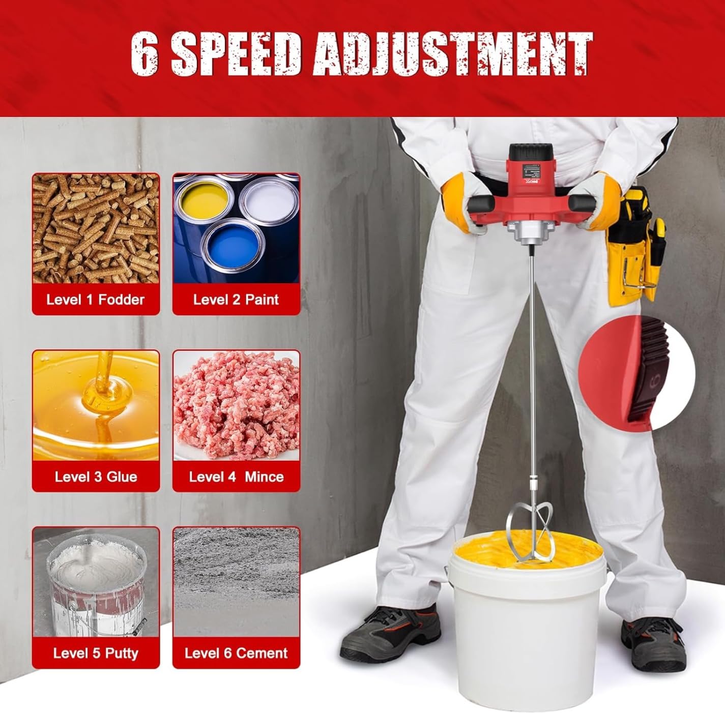 IMAYCC Cement Mixer 2100W, Portable Concrete Mixer, 110V Handheld Mud Mixer for Mortar, Paint, Grout, Plaster, Thinset, Fodder Stirring Tool customer photo 2
