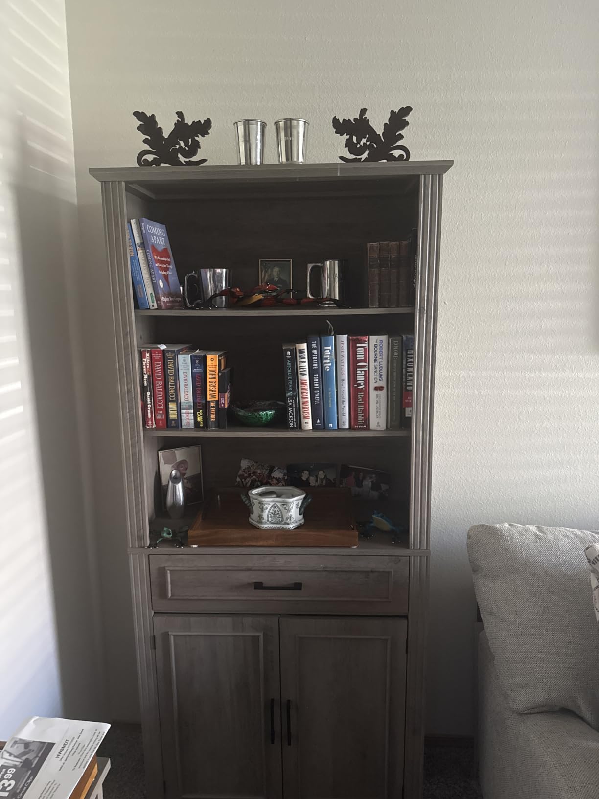 SEDETA Farmhouse Bookshelves and Bookcases with Doors and Drawer, Bookshelf with Storage, Floor Standing 6 Shelf Display Storage Shelves 70 in Tall Bookshelf for Home Office, Living Room, White customer photo 2
