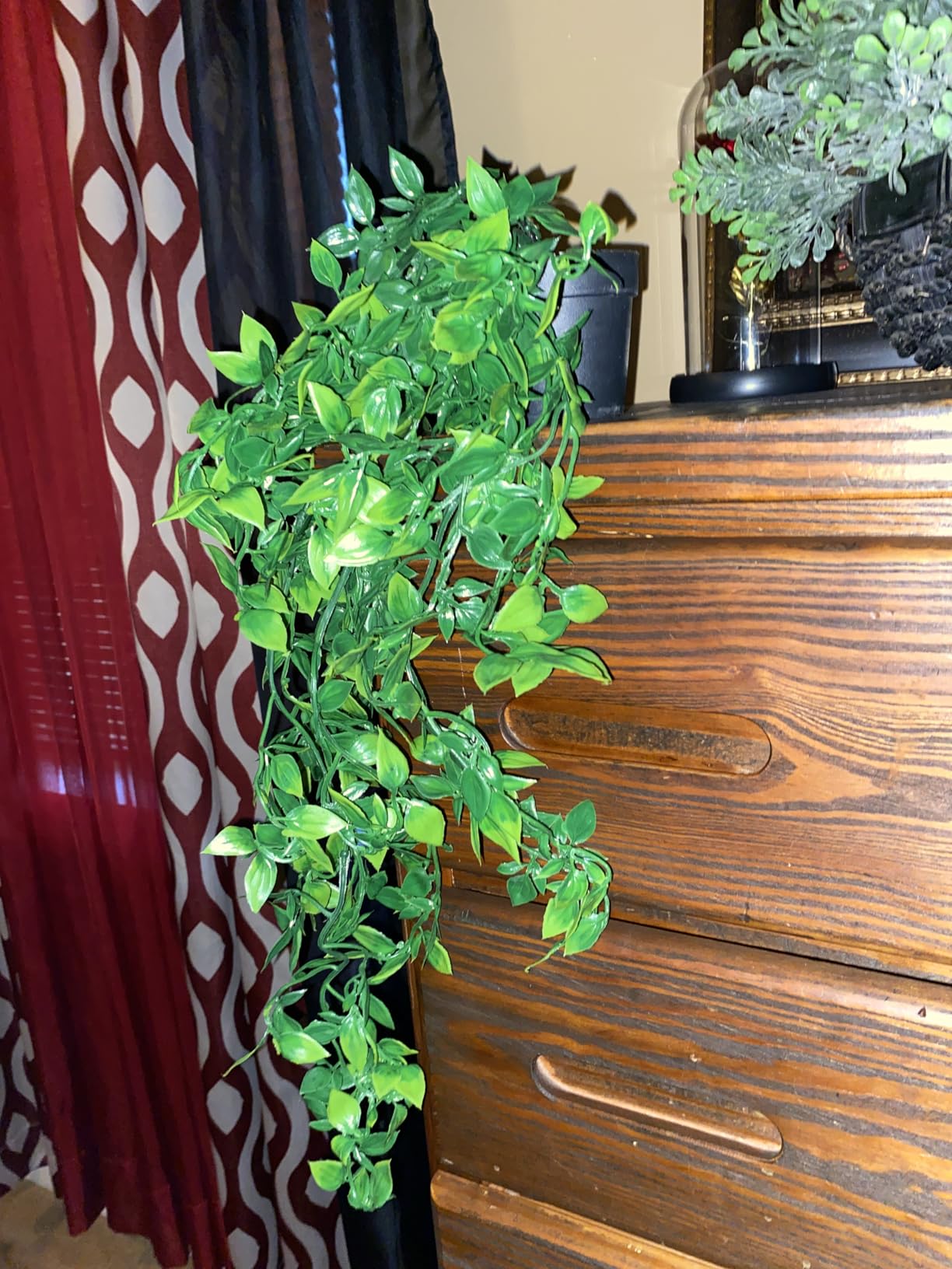 Small Artificial Hanging Plant for Shelf, Fake Potted Boston Ferns Faux Trailing Leaves customer photo 1