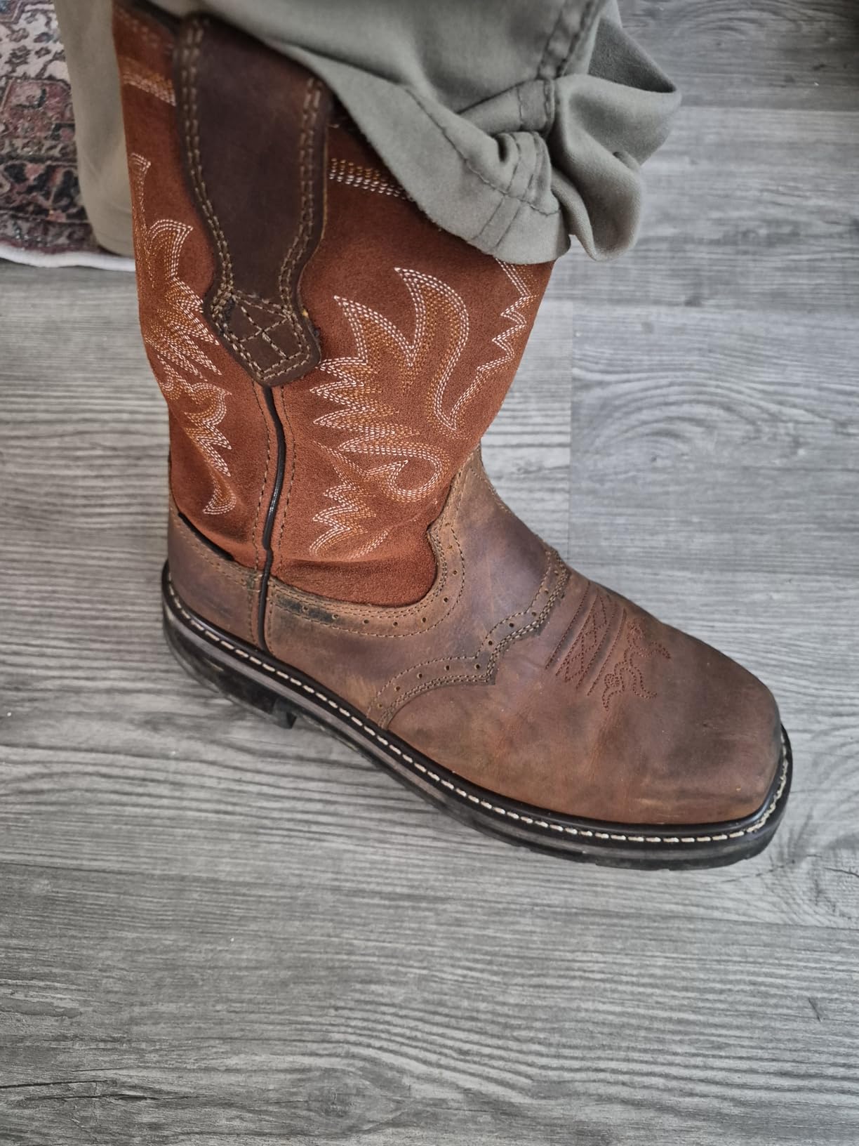 HISEA NINGO Steel Toe Work Boots for Men Square Toe Cowboy Boots Soft Toe | Full-Grain Leather Western Boots, Water & Slip Resistant Steel Toe Boots, Goodyear Welt, EH Rated, for Construction Farming customer photo 2