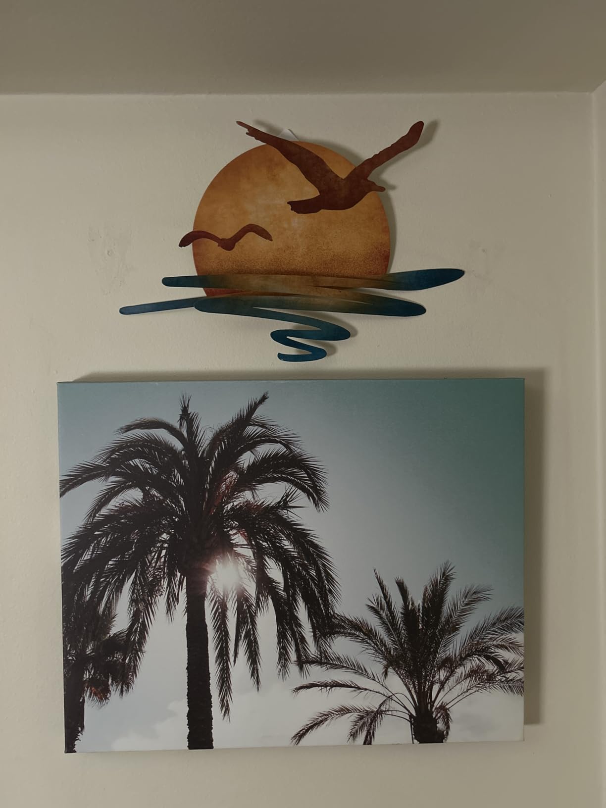ARTINME Sun and Seagull Metal Wall Art, Sunrise and Sunset Wall Art, Coastal Indoor Outdoor Decoration, 16 x 11.4'' (Orange) customer photo 2