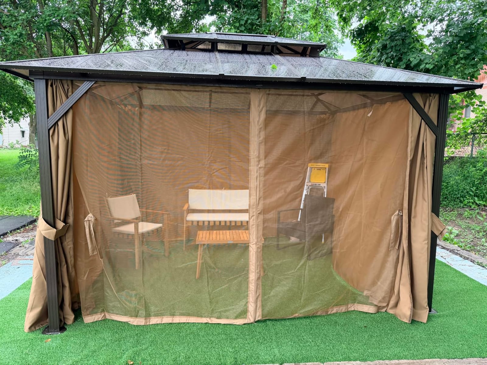 Aoxun 12'x10' Hardtop Gazebo with Polycarbonate Double Roof, Brown customer photo 1
