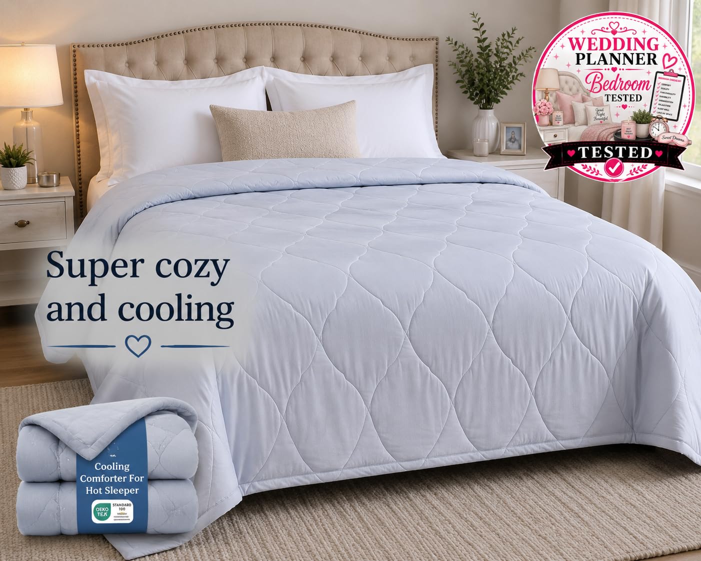 Cooling Comforter Queen Size - Cooling Blankets for Hot Sleepers, Lightweight Comforter for Summer with Dual-Sided Cool Tech, Soft Breathable Cold Blanket for Sleeping, Green, 88x88 Inches customer photo 1