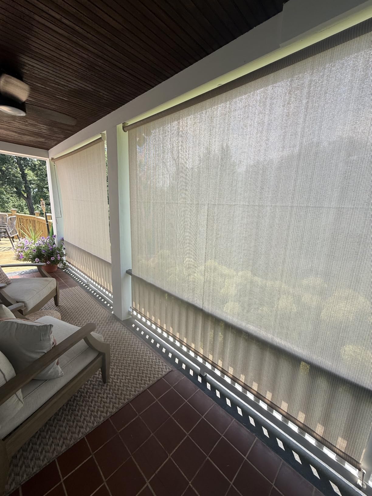 sunoff Patio Shades Roll Up Outdoor, Cordless Porch Roller Shades Blinds with Shade Cloth for Gazebo Pergola Balcony Backyard, 2 Poles & 1 Fabric, Mocha, 48