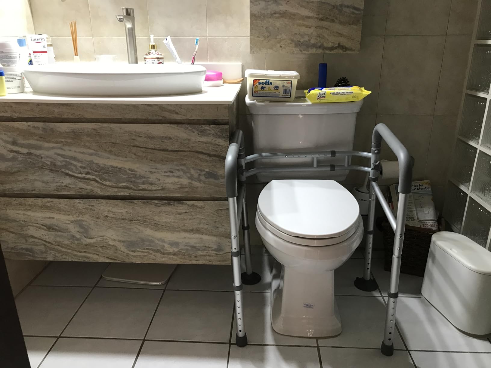 HOMLAND Toilet Safety Rails for Seniors, Adjustable Height & Width, 350 Lbs | Padded Armrests, Foldable Aluminum Toilet Safety Frame, Handicap Toilet Handles for Elderly and Disabled, Fit Any Toilets customer photo 2