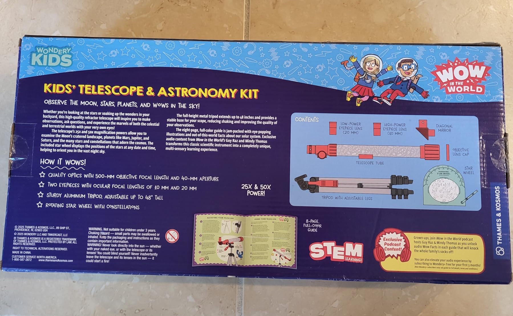 Kids' Telescope & Astronomy Kit, 25x & 50x Magnification, Adjustable 48