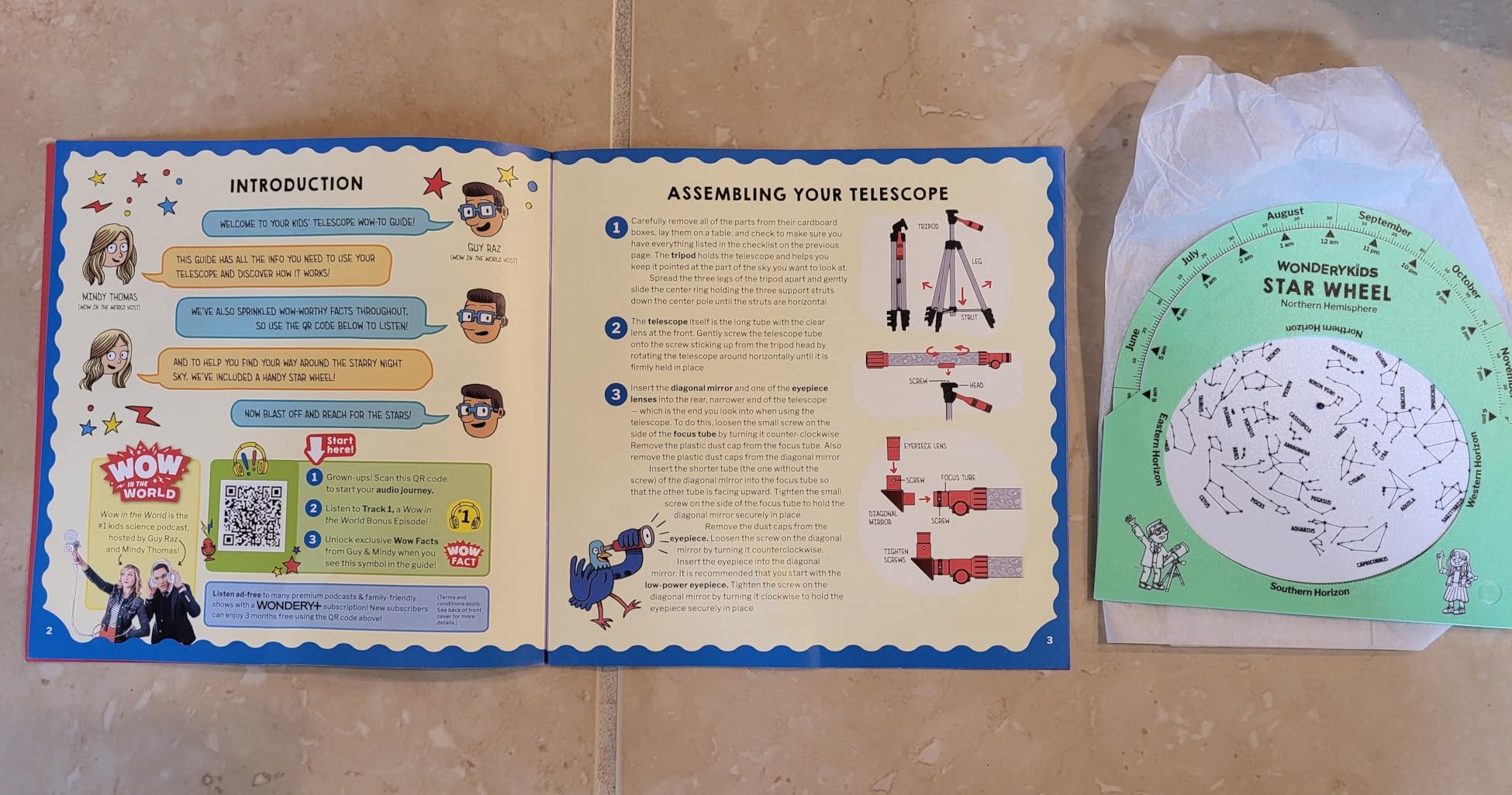 Kids' Telescope & Astronomy Kit, 25x & 50x Magnification, Adjustable 48