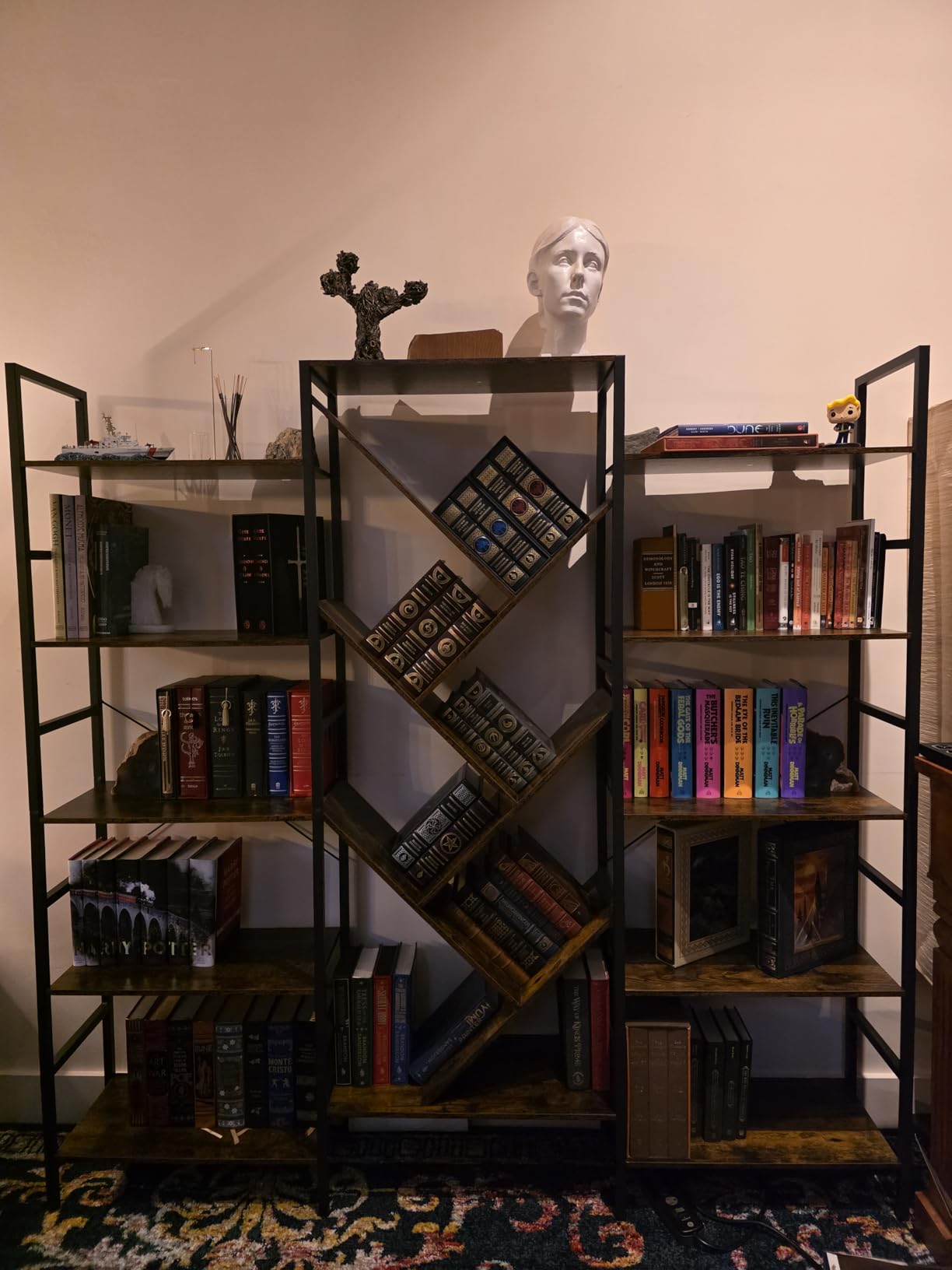 INNOD 70x70 Triple 5 Tier Book Shelf, Large Wooden Bookcase with 17 Open Display Shelf, Modern Tree Bookshelf Metal Frame Tall Book Case Furniture for Living Room Bedroom Home Office Rustic Brown customer photo 1