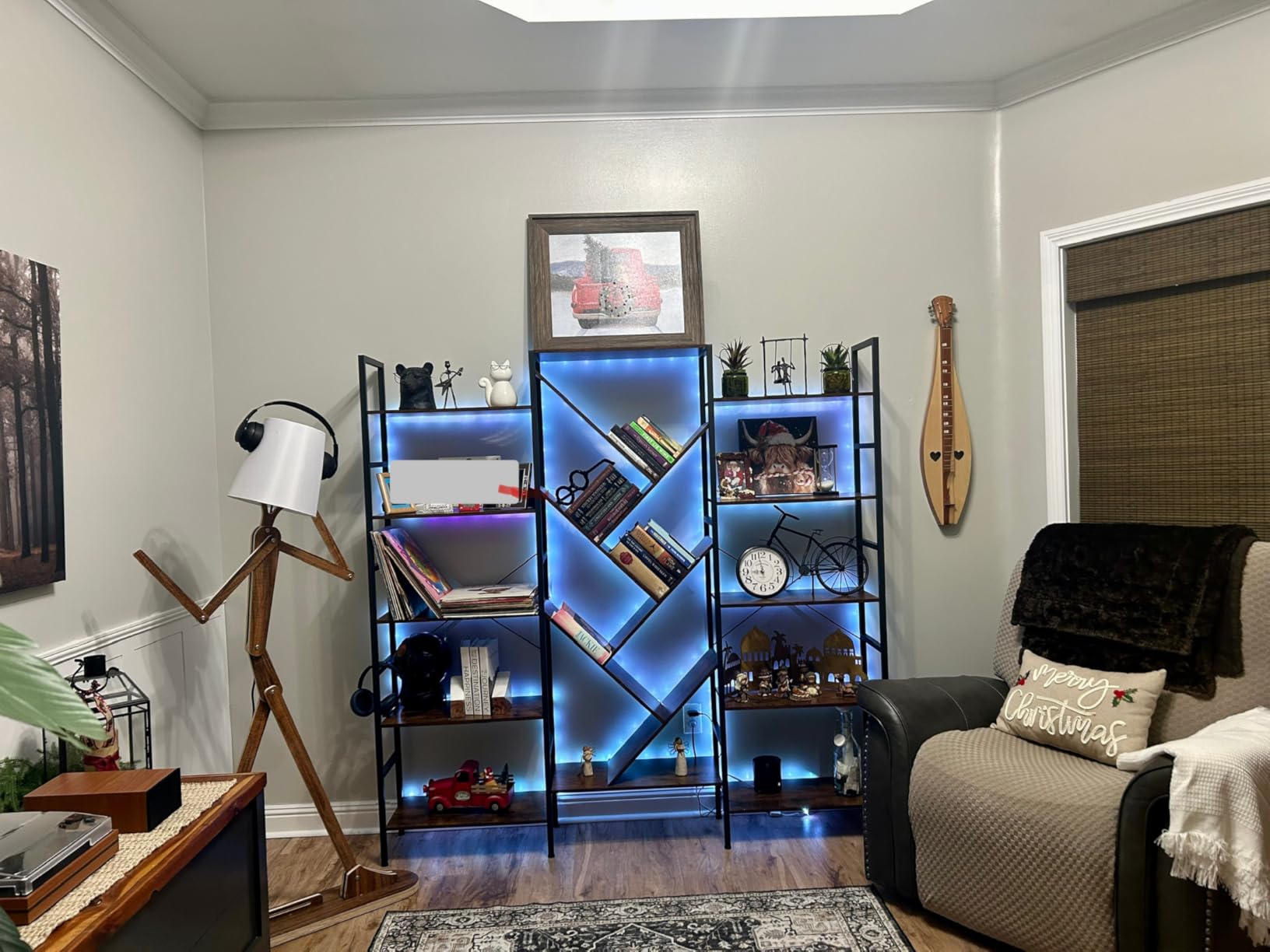 INNOD 70x70 Triple 5 Tier Book Shelf, Large Wooden Bookcase with 17 Open Display Shelf, Modern Tree Bookshelf Metal Frame Tall Book Case Furniture for Living Room Bedroom Home Office Rustic Brown customer photo 2