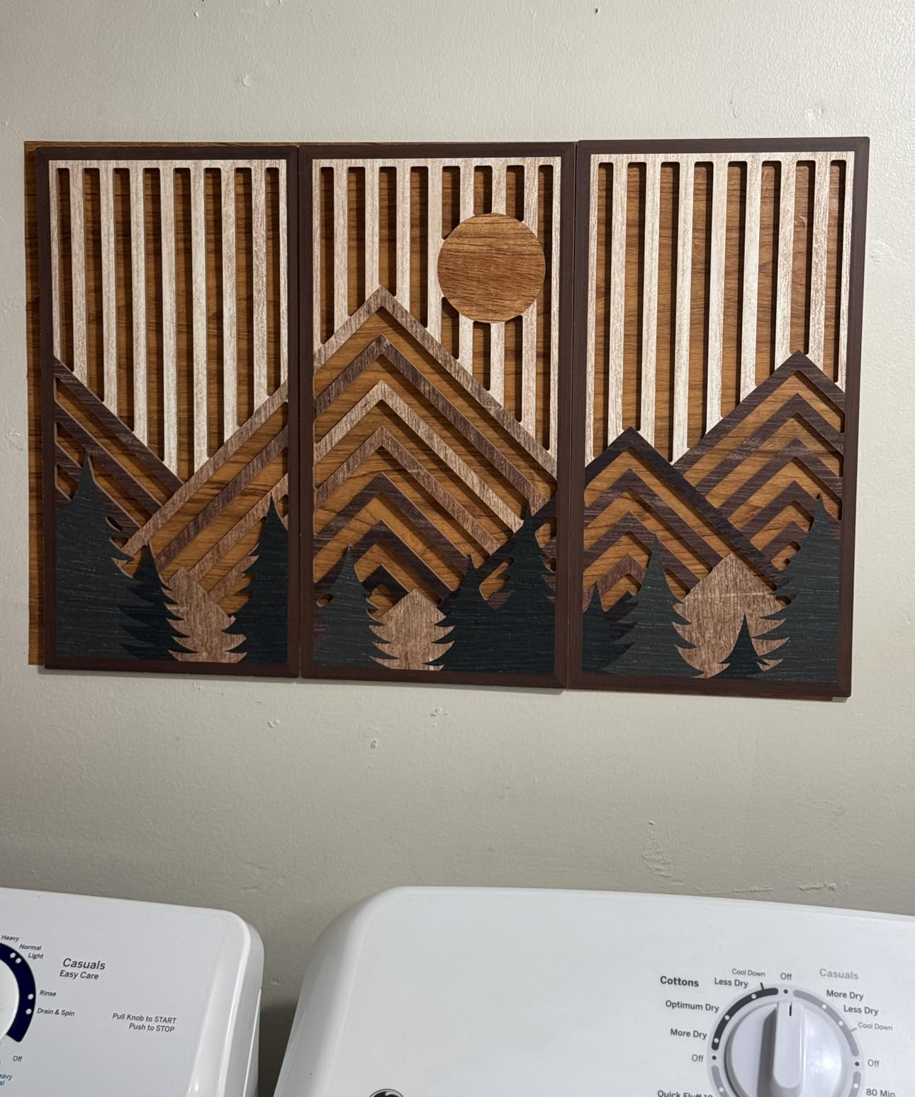 Putuo Decor Boho Mountain Wall Art Set of 3, Rustic Wooden Wall Decor, Nature-Inspired Geometric Artwork, Mid-Century Modern Aesthetic for Living Room, Bedroom, Office Brown 16.5 x 8.6 inch customer photo 2