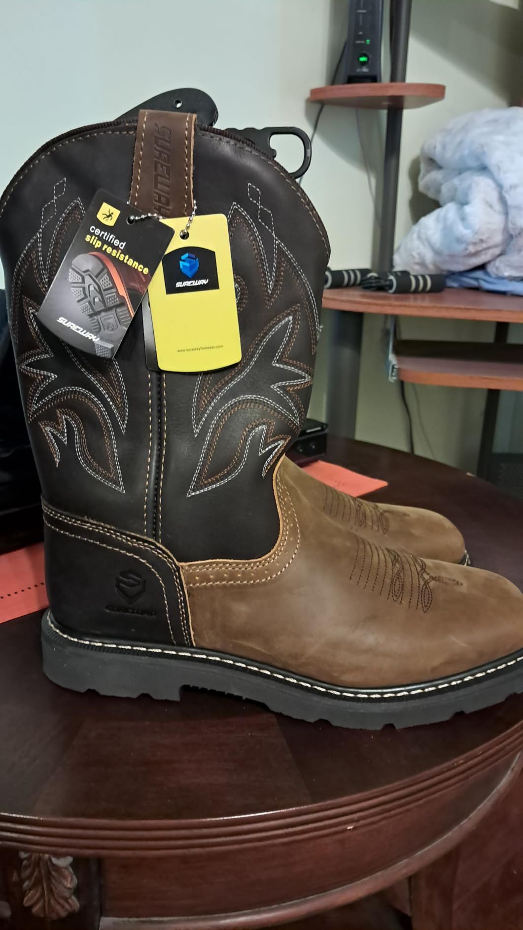 SUREWAY Cowboy Boots For Men, 10 Inch Pull on Square Toe Western Boot customer photo 2
