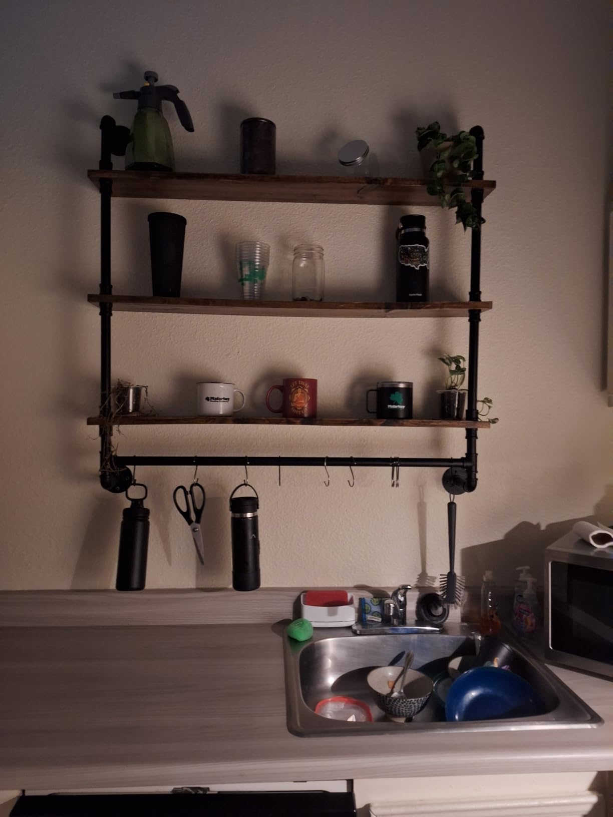 Industrial Pipe Shelving Wall Mounted,Pipe Shelves with Planks(2 Tier 48In) | With 8 S-Shaped Hooks,Solid Pine Wood,Easy to Assemble,Suitable for Bathrooms, Kitchens, Laundry rooms, Garages and Offices customer photo 2