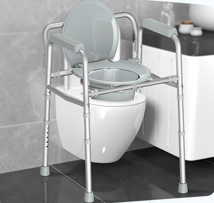 HOMLAND 3-in-1 Bedside Commode Toilet with Sturdy Dual-Crossbar, 350lb customer photo 2