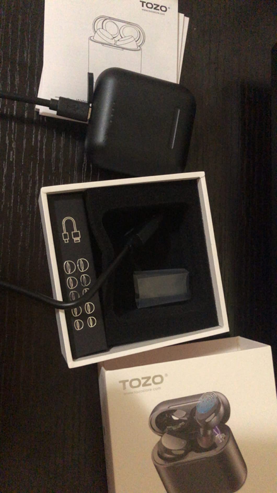 TOZO T6 Wireless Earbuds Bluetooth 5.3 Stereo Sound in Ear Headphones | OrigX Stereo Deep Bass, 50H Playtime, Lighter Ear buds, IPX8 Waterproof, wireless Charging Case, 32 EQs via APP Dark Black customer photo 1