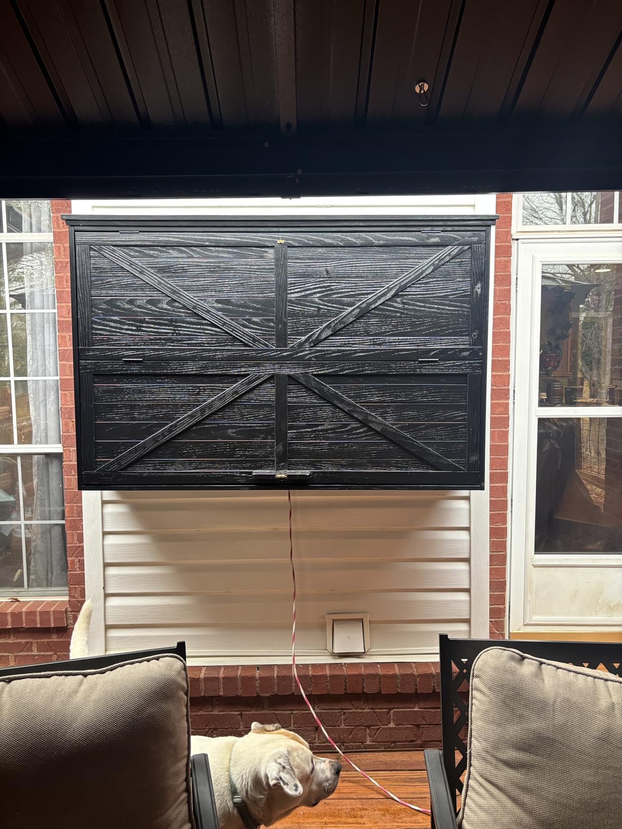 GDLF Outdoor TV Enclosure for 32-43 Inch TVs with Single-Arm Mount | Solid wood construction, black finish, and a fold-up front suit covered patios, decks, and sheltered entertainment areas customer photo 2
