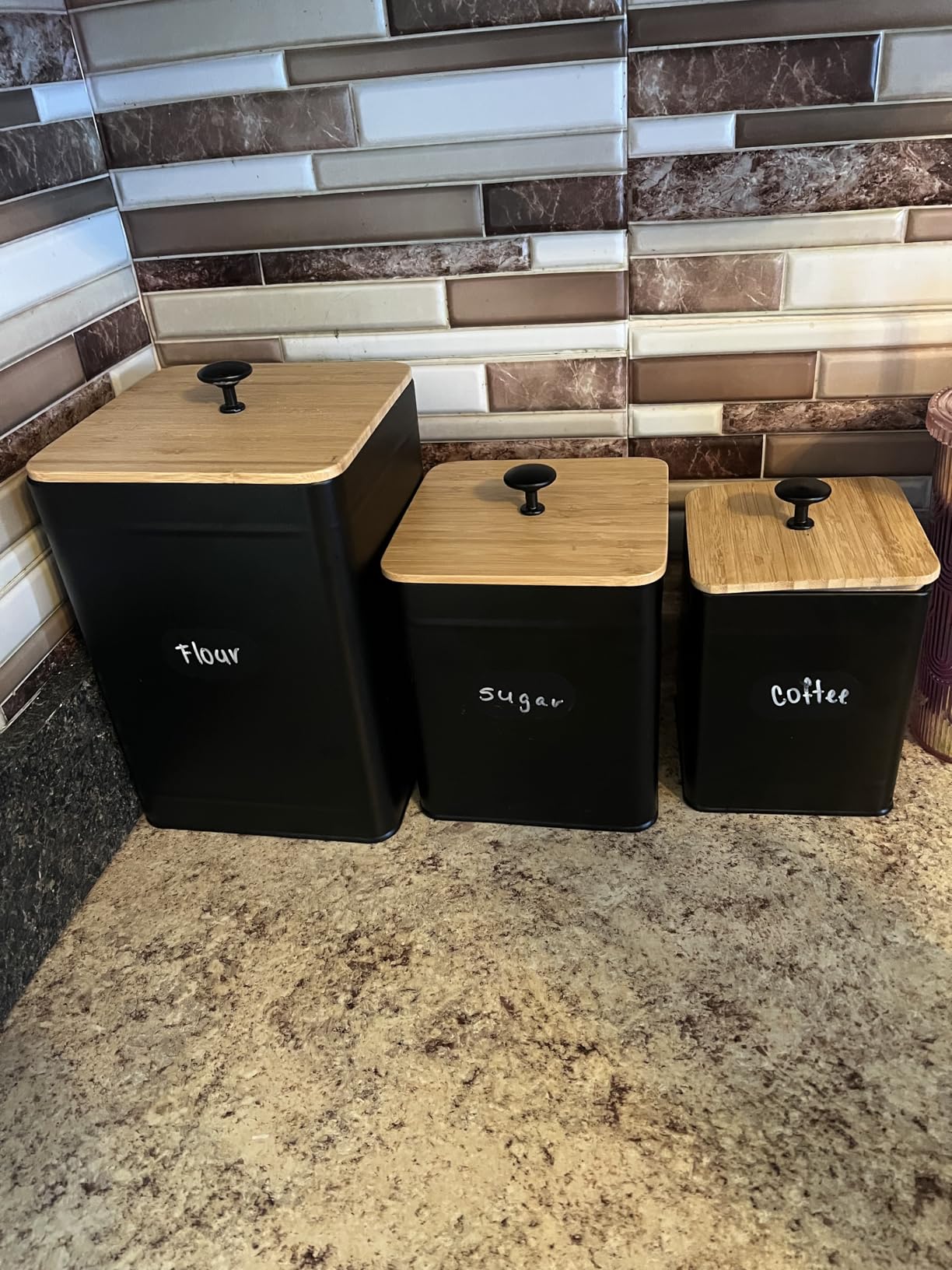 PERFNIQUE Kitchen Canisters for Countertop Set of 3, Airtight Canisters Sets for the Kitchen Counter with Lid, Metal Farmhouse Food Storage Containers Jars for Flour Sugar Coffee Tea Spice (White) customer photo 1