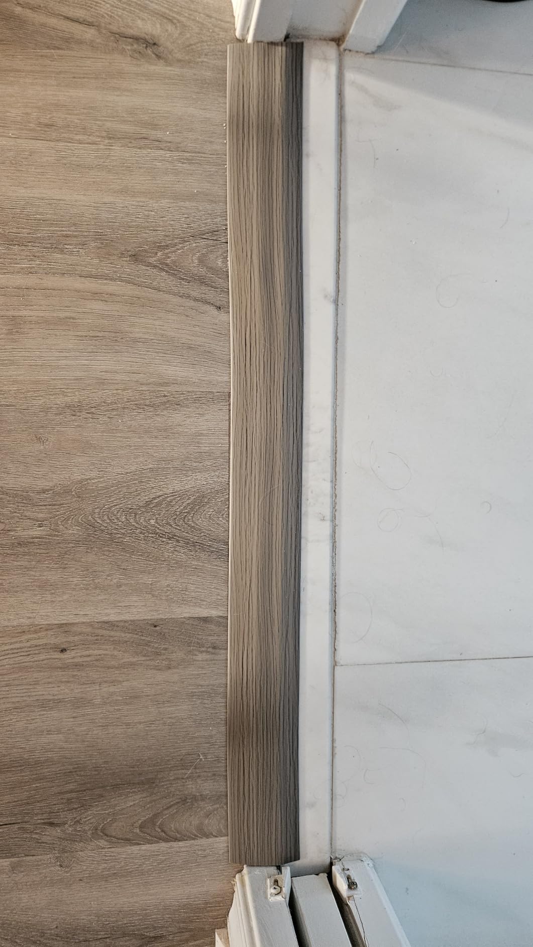 Floor Transition Strip Self Adhesive Vinyl Door Threshold Strip | Rubber Transition Strips for Doorways Reducer for Laminate Floor Carpet Tile, Deep Brown Wood Grain, 1/5