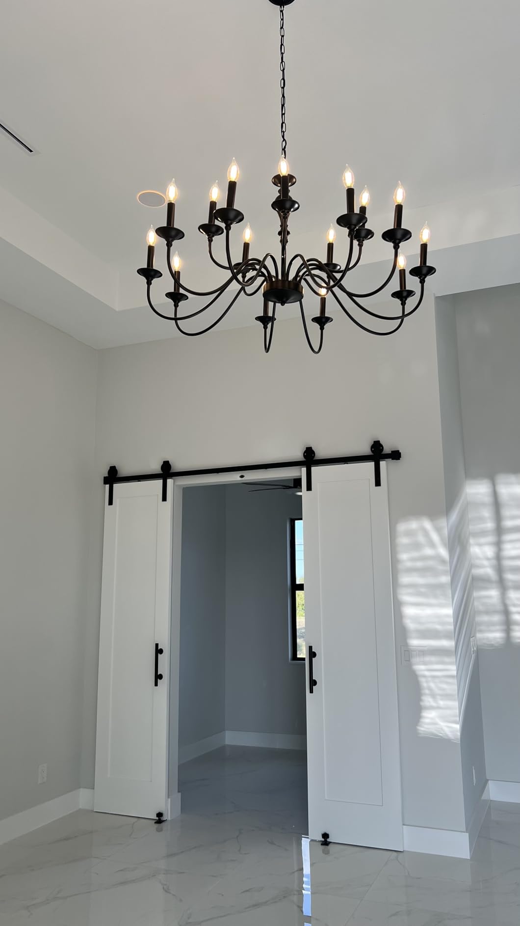 EaseLife 6.7FT Sliding Barn Door Hardware Track Kit & Handle, Big Industrial Spoke Wheel Pulley, Wall Mount, Slide Smoothly Quietly, Easy Install, Black, 80