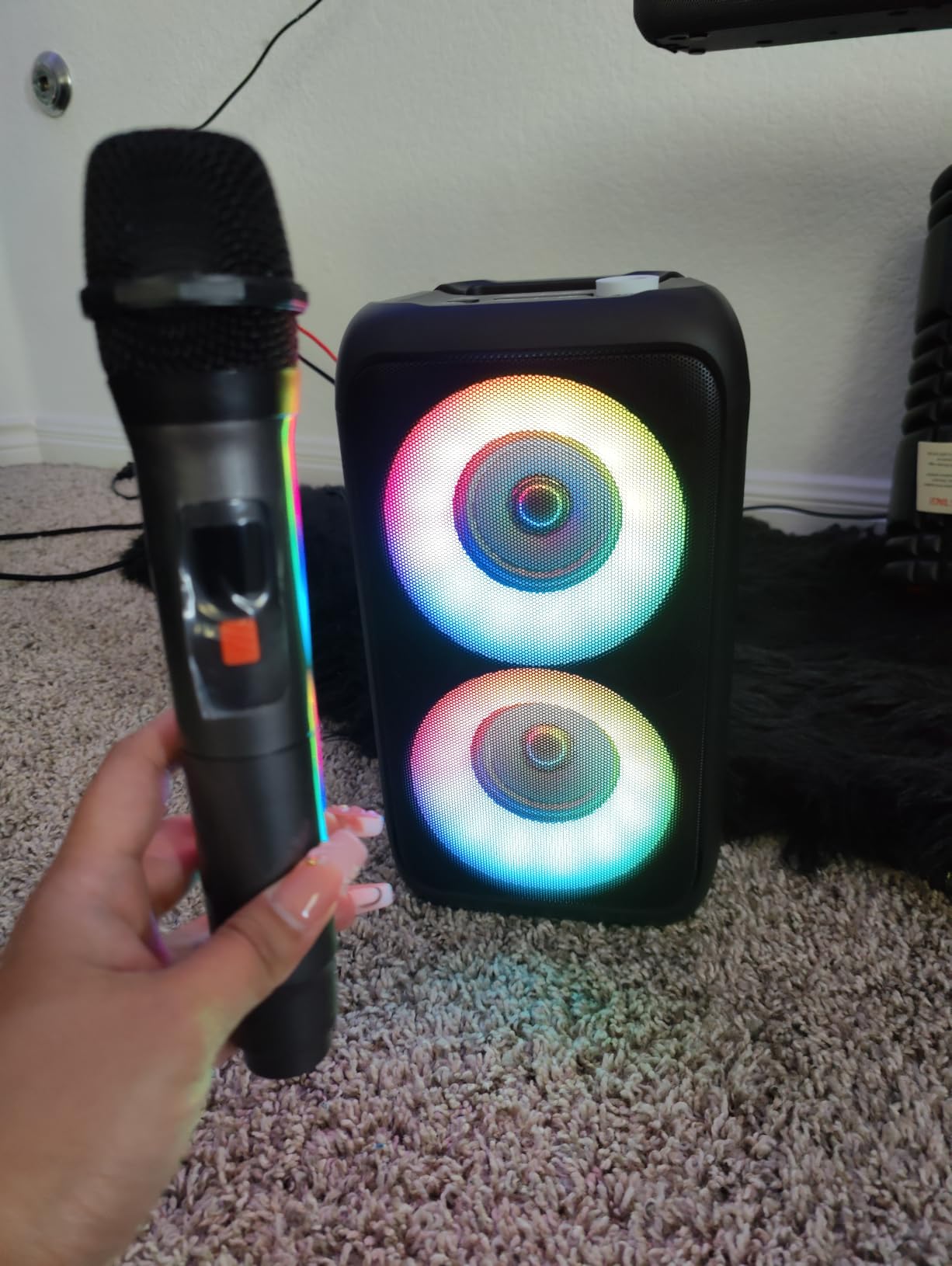 Bluetooth Speaker with 2 Wireless Microphones - Big Party Speaker for Adults Kids Karaoke with Lights customer photo 1