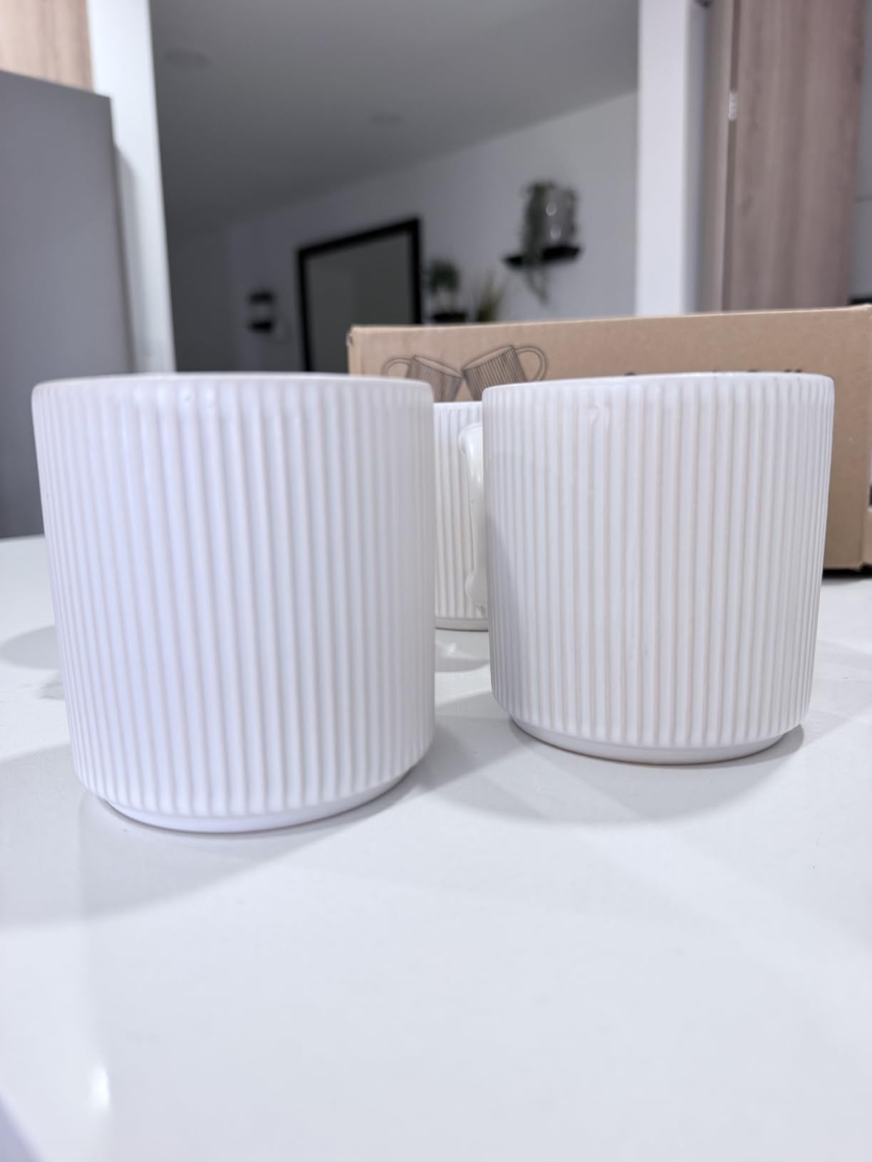 DeeCoo Matte White Coffee Mugs Set of 4, 12 Ounce Mug with Handles, Ceramic Stoneware Catering Coffee Cups, Porcelain Mugs Sets for Coffee, Tea, Hot Cocoa, Milk, Microwave and Dishwasher Safe customer photo 1