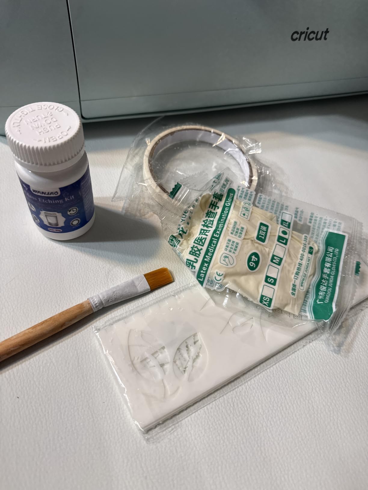 WANJAO 80g Glass Etching Kit, High Adhesion for Create a Matte Glass Effect | Frosted Glass Etching Kit with Stencil Gloves Paper Tape for Glasses Mugs Jars Mirrors customer photo 2