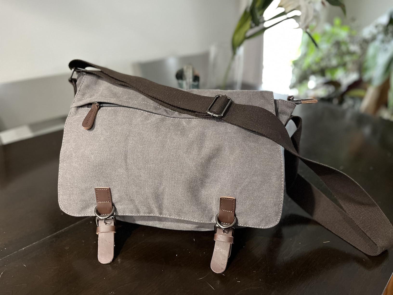 Vintage Messenger Bag 15.6 Inch Laptop for Men Women, Large Travel Crossbody Shoulder Purse Canvas Briefcase Work College customer photo 1