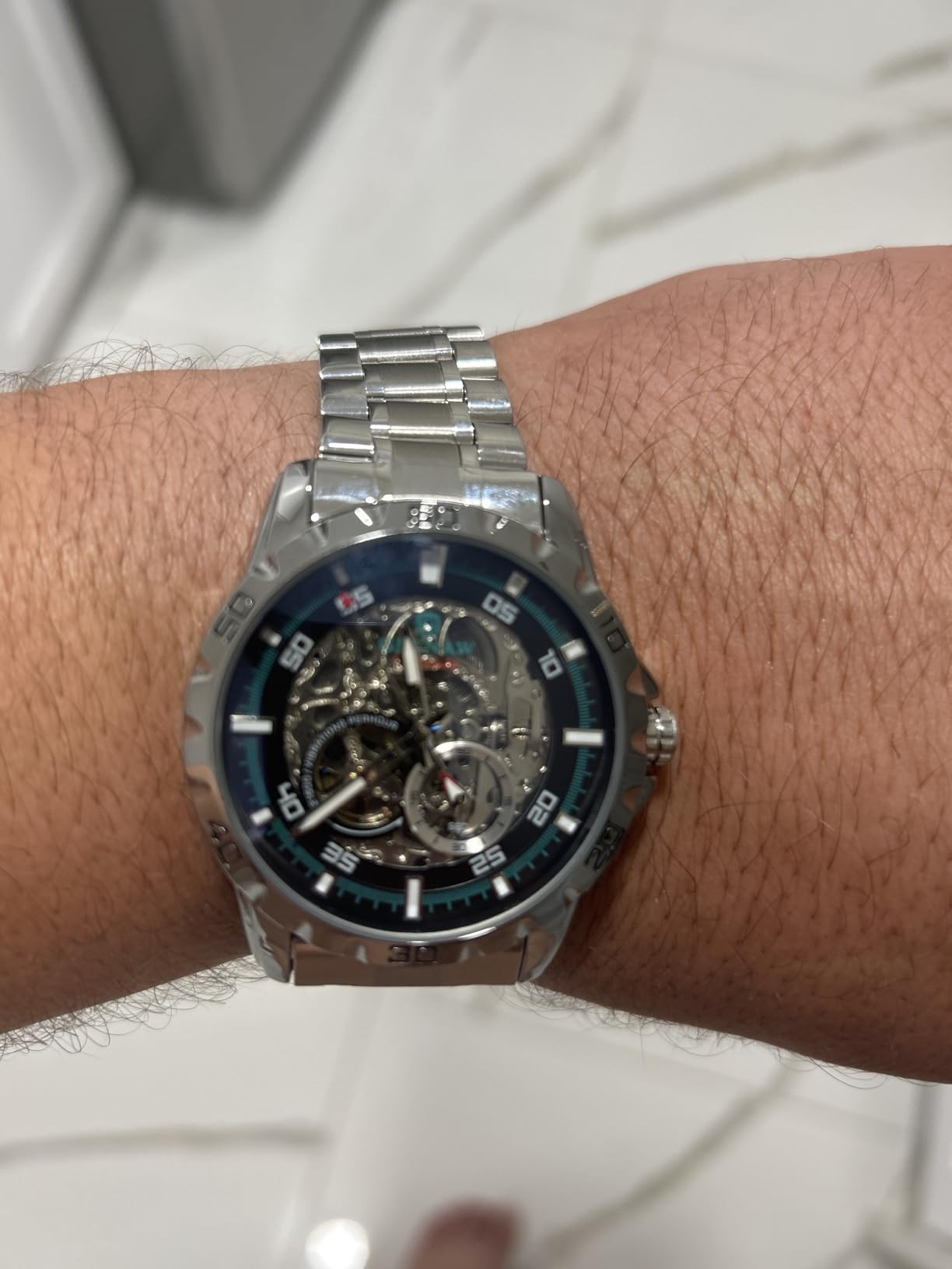 Men's Automatic Skeleton Mechanical Watch - Pre-Calibrated Movement | Stainless Steel Exposed Design for Business & Casual customer photo 1