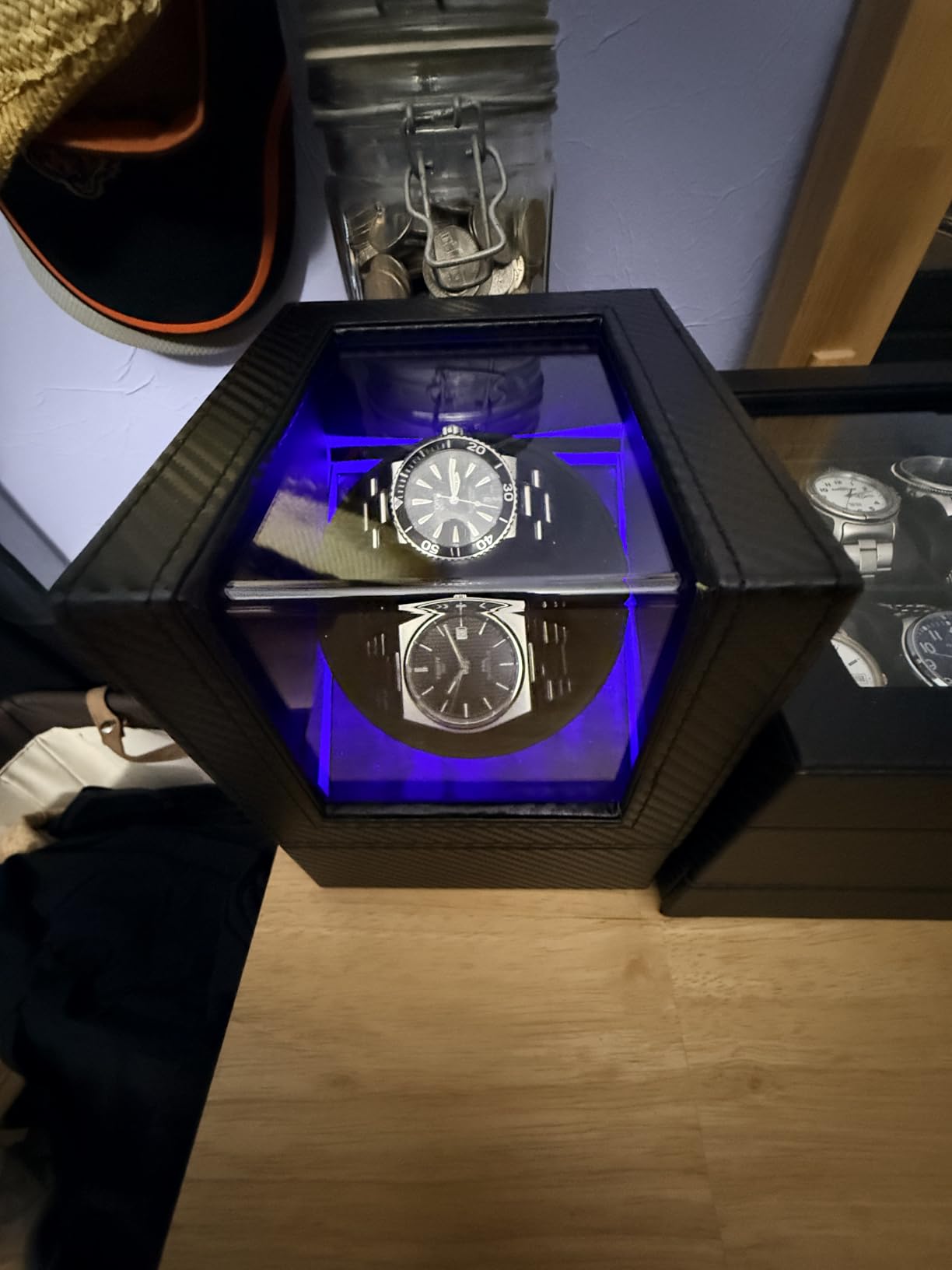 BEWISHOME Watch Winder for Automatic Watches, Double Watch Widner with Light | 4 Modes, Automatic Watch Winder Box Watch Spinner with Japanese Quiet Motor Type-C Adapter or Battery Powered, SYQ02C customer photo 2