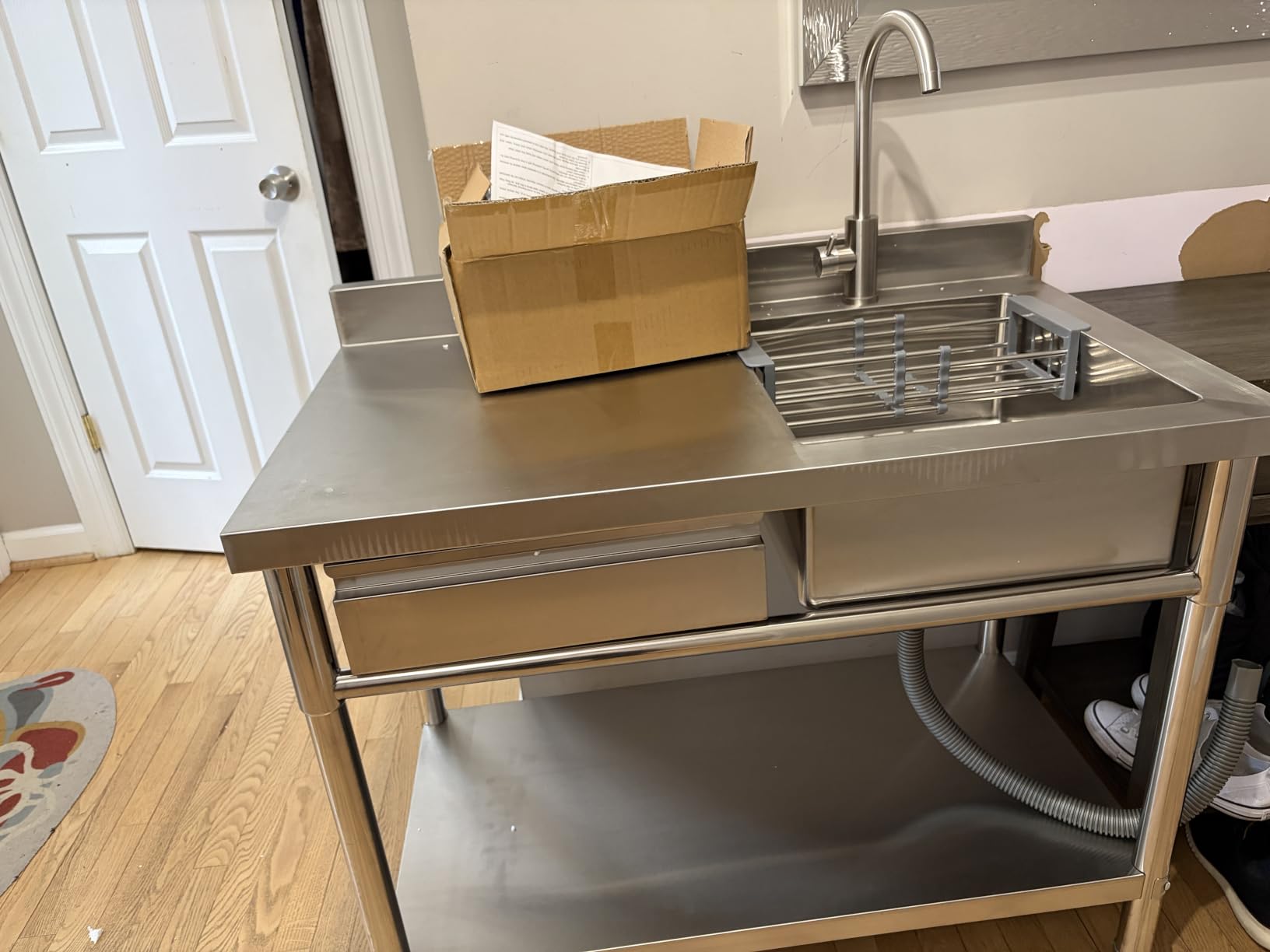Stainless Steel Utility Sink, Commercial Kitchen Sink, 39.5'' Free Standing Single Bowl Sink with Drawer & Cold and Hot Water Pipe for Kitchen Laundry Room Farmhouse Indoor and Outdoor customer photo 1