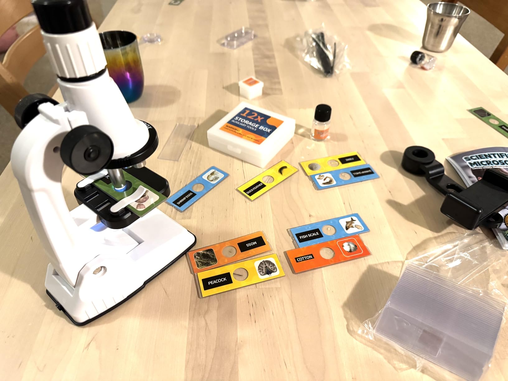 Kids Microscope Kit with Blank and Prepared Slides | 61 PCS Science Kit 100X-1200X with LED Light, Phone Holder, Carrying Box, STEM Project Toy, Educational Gift for Ages 6-12 customer photo 2