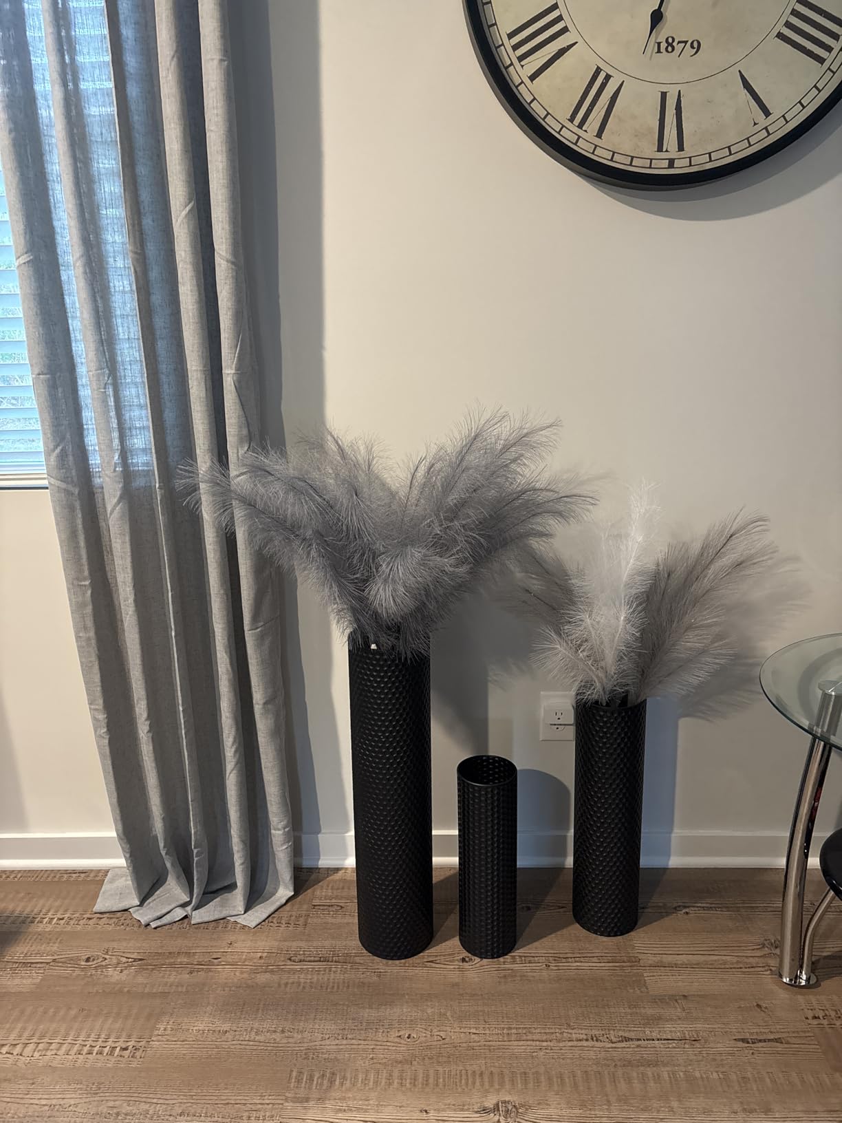 Black Tall Floor Vase - Set of 3 Large Metal Decorative Vases | 27.6