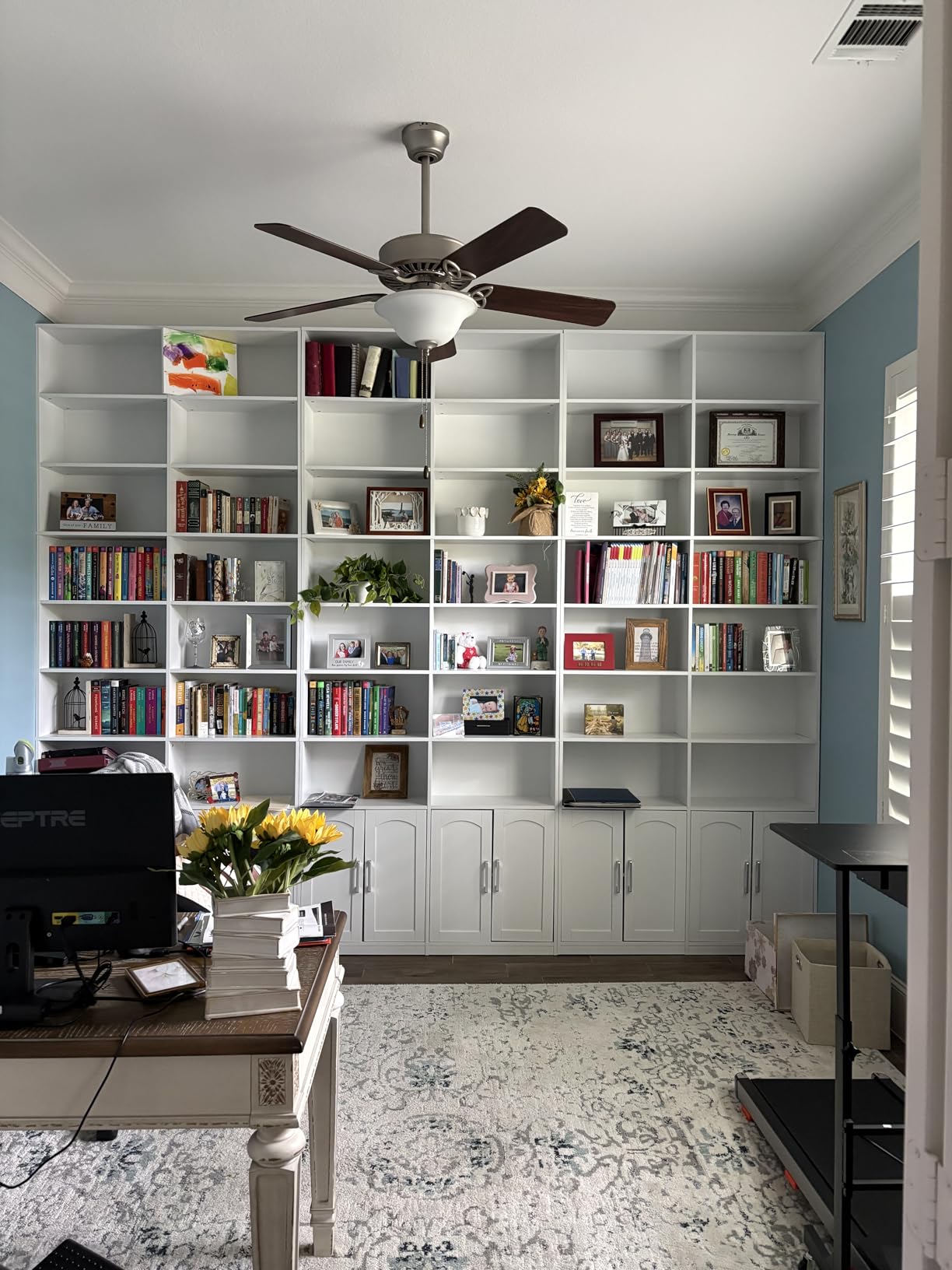FACBOTALL Bookshelf and Bookcase with Doors, 6 Tier Double Wide Large Bookshelves, Open Display Shelves, 73'' Tall Bookshelf with Storage Cabinets for Home Office, Living Room, Library, Blue customer photo 1