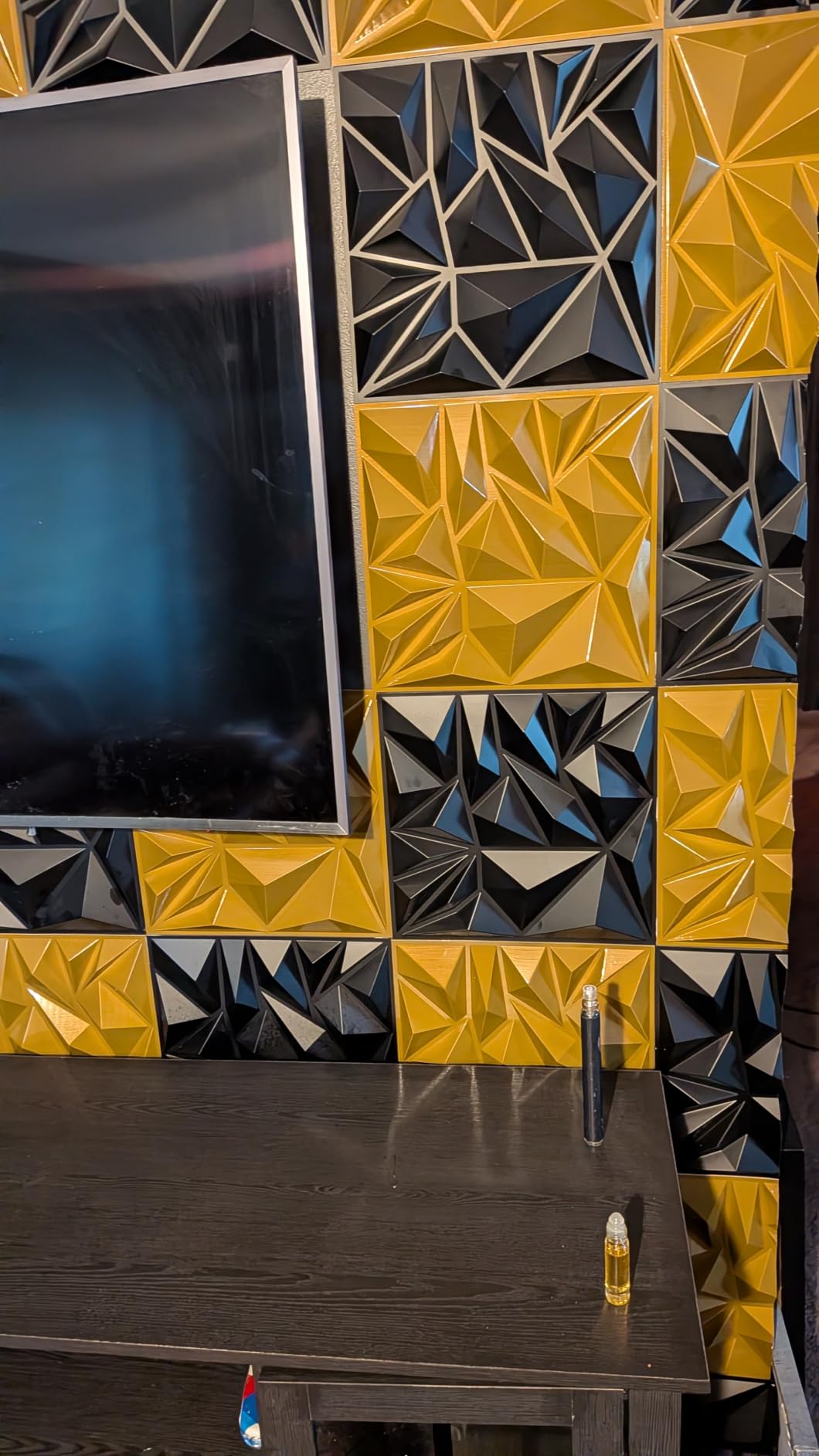 Art3d 50-Pack 3D Wall Panels for Interior Wall Decor, Modern Diamond Textured Accent Wall Paneling for Gaming Living Room TV Wall Background, 12 x 12 inch Black customer photo 2