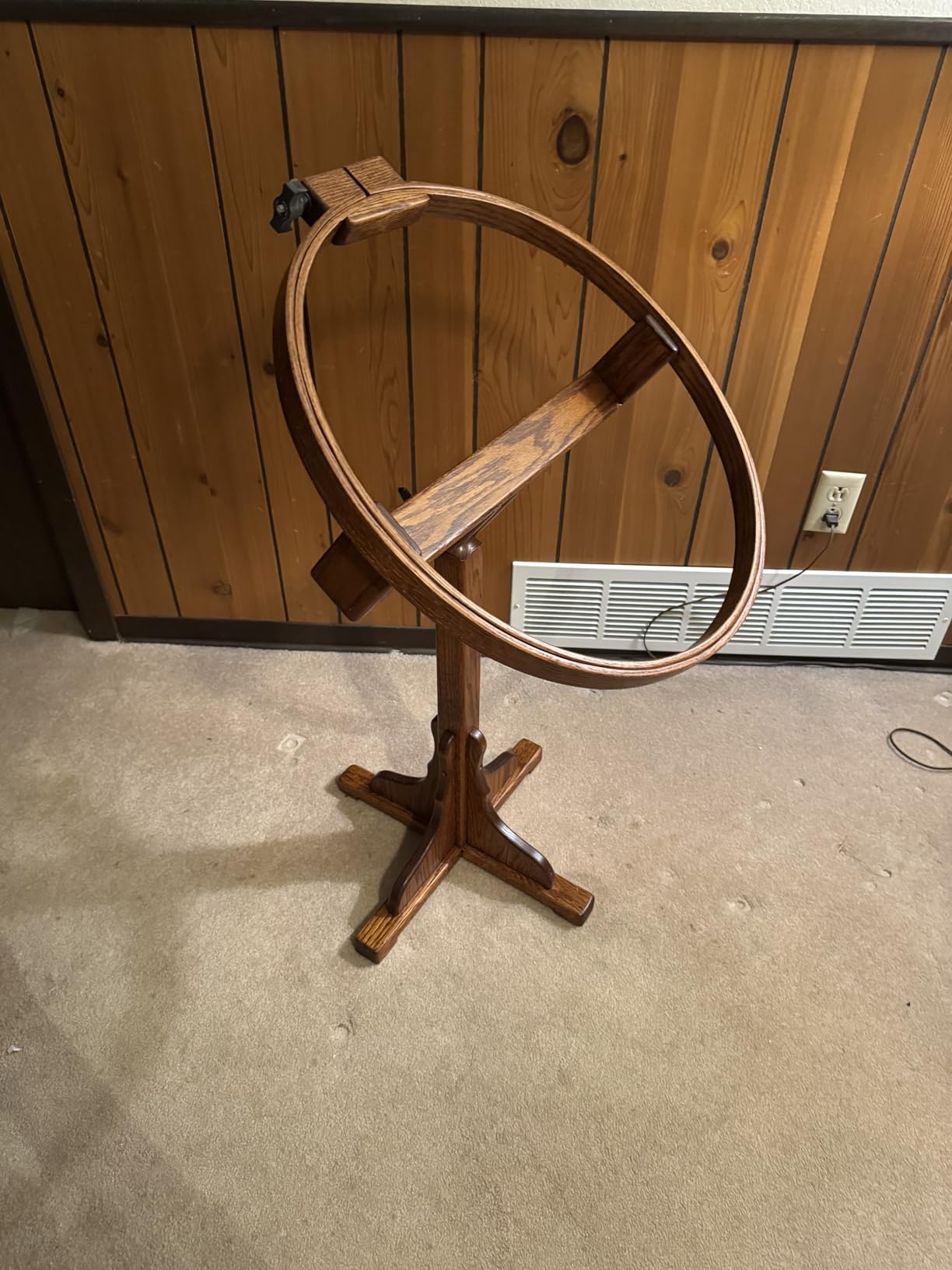 DutchCrafters Solid Oak Wood 22 Inch Round Extra Large Tilting Quilt Hoop with Stand, Quilting Frame for Hand Quilting - Amish Made in America (Michael's Cherry) customer photo 2