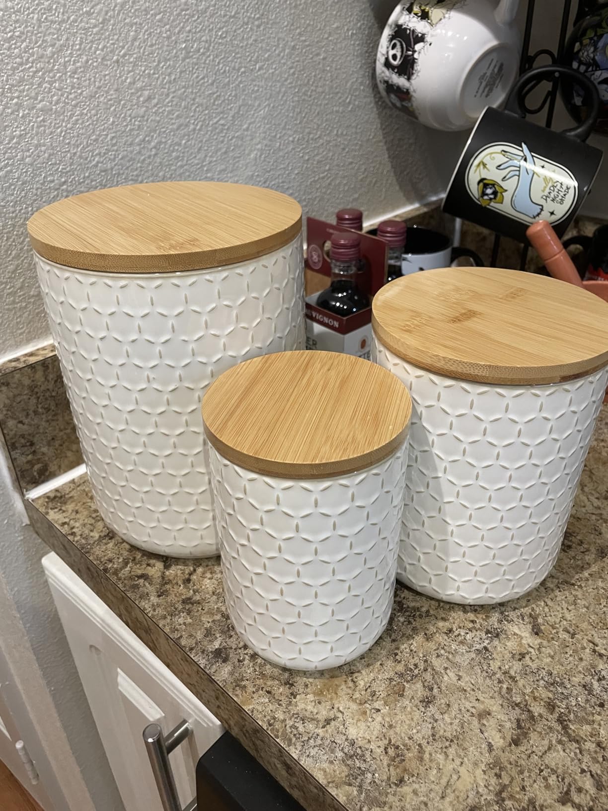 MALACASA LYDIA Ceramic Canisters Set with Airtight Lids, 80/40/20 oz Coffee Canisters Sets for the Kitchen, Large Jars for Flour, Sugar, Pasta, Coffee, Cookies, Tea - Set of 3, Hexagon customer photo 2