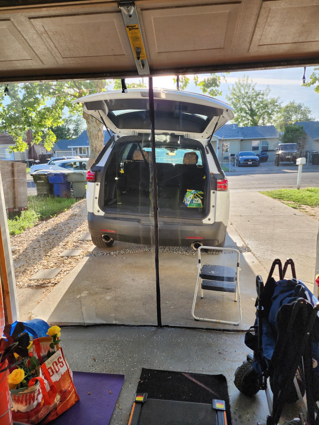 HBlife Privacy Garage Door Screen for 2 Car Garage, 16x7FT Heavy Duty Magnetic Garage Screen Door Mesh, Hands Free Retractable Garage Net Screen with 6 Roll Up Starps and 26 Magnets, Silver Grey customer photo 1