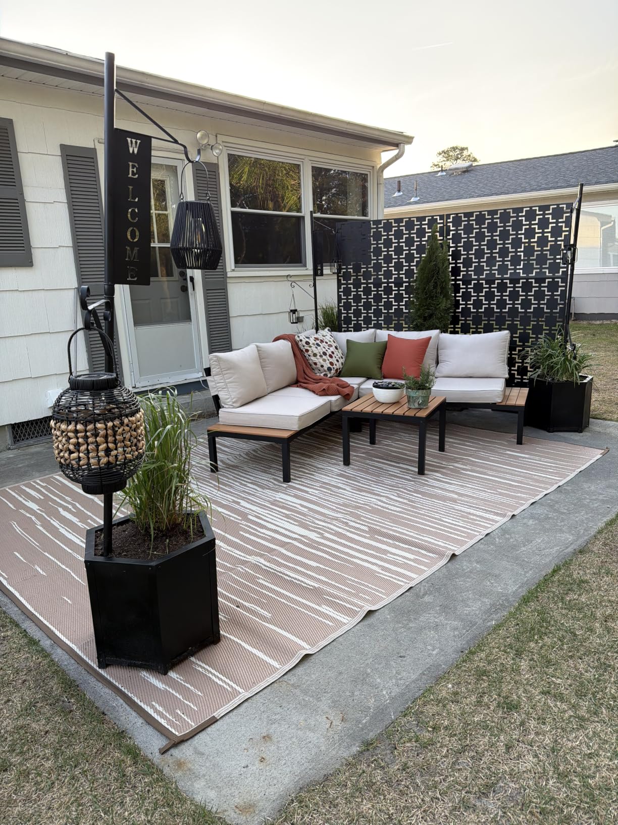 Metal Privacy Screen Outdoor - 72in Decorative Laser Cut Steel Garden Divider Panel with Tropical Leaf Design, Weatherproof Freestanding Modern Privacy Fence for Patio, Deck, Backyard & Balcony customer photo 1