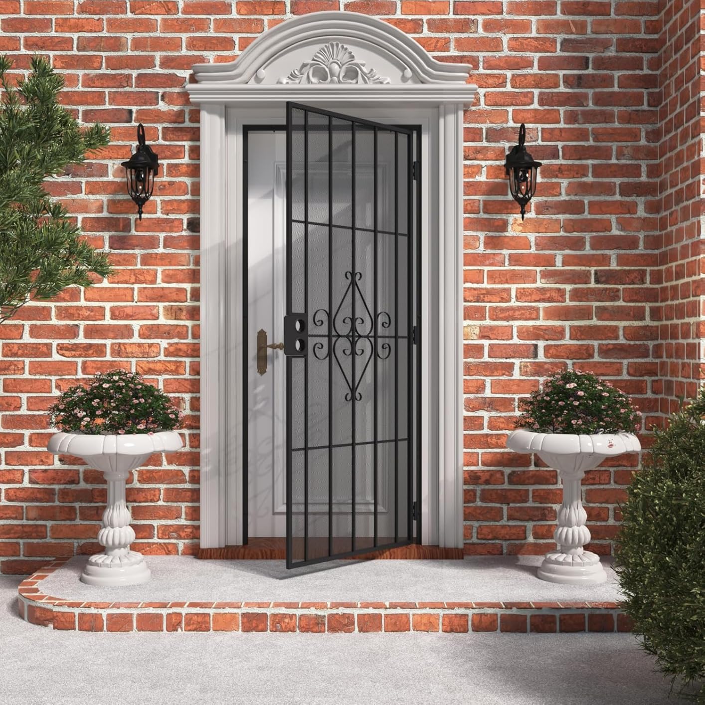 JUBEST 32'' x 80'' Steel Security Door, Surface Mount Reversible Entry Door | Powder Coated Black Outswing Security Screen Door with Expanded Metal Screen, Prehung Steel Exterior Doors, Durable&Safe customer photo 1