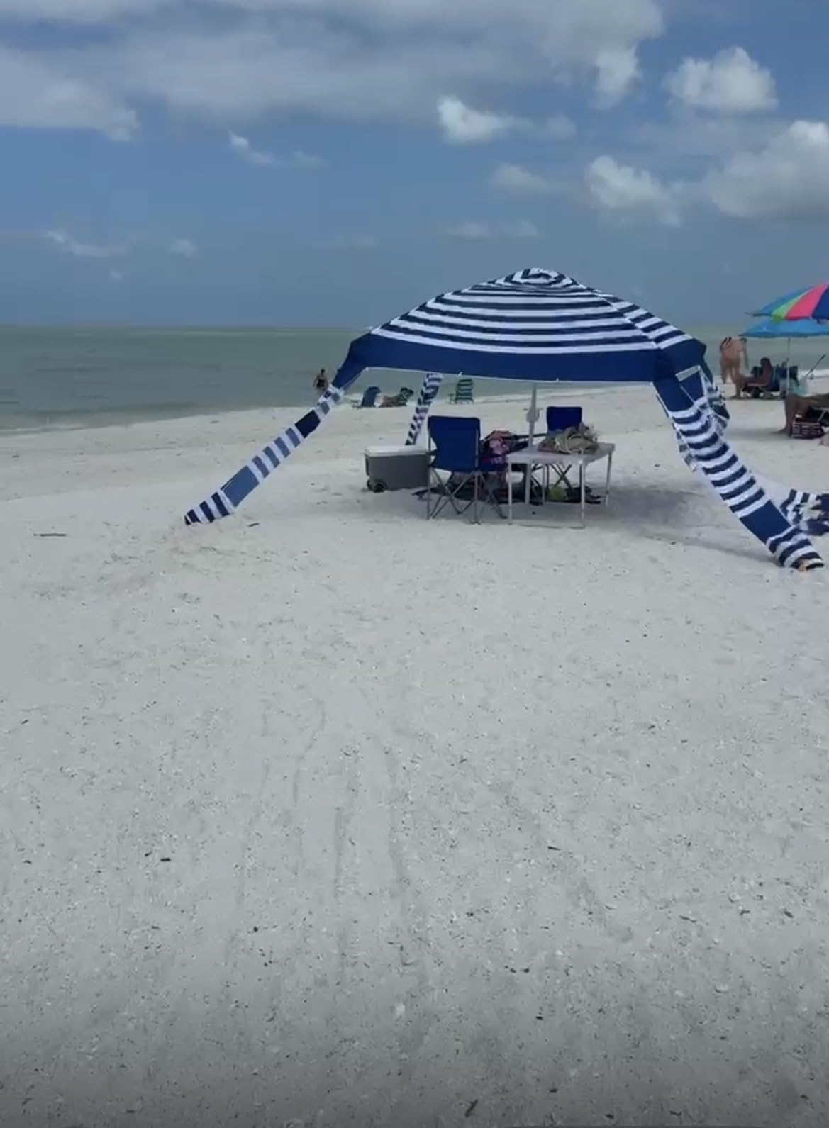 MoKo Beach Cabana, 8'×8' Large Beach Canopy with Side Wall, UPF 50+ Protection Easy Setup Beach Tent Sun Shelter, Adjustable Height Wind Resistant Cabana Beach Tent for Whole Family, Navy Stripes customer photo 1