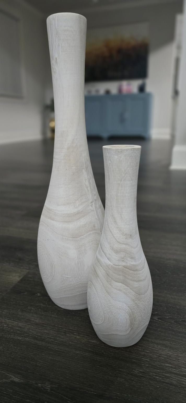 Floor Vase Home Decor, Tall Vases for Floor Set of 2 (22.2 in and 13.4in), Wood Floor Vases, Oak customer photo 2