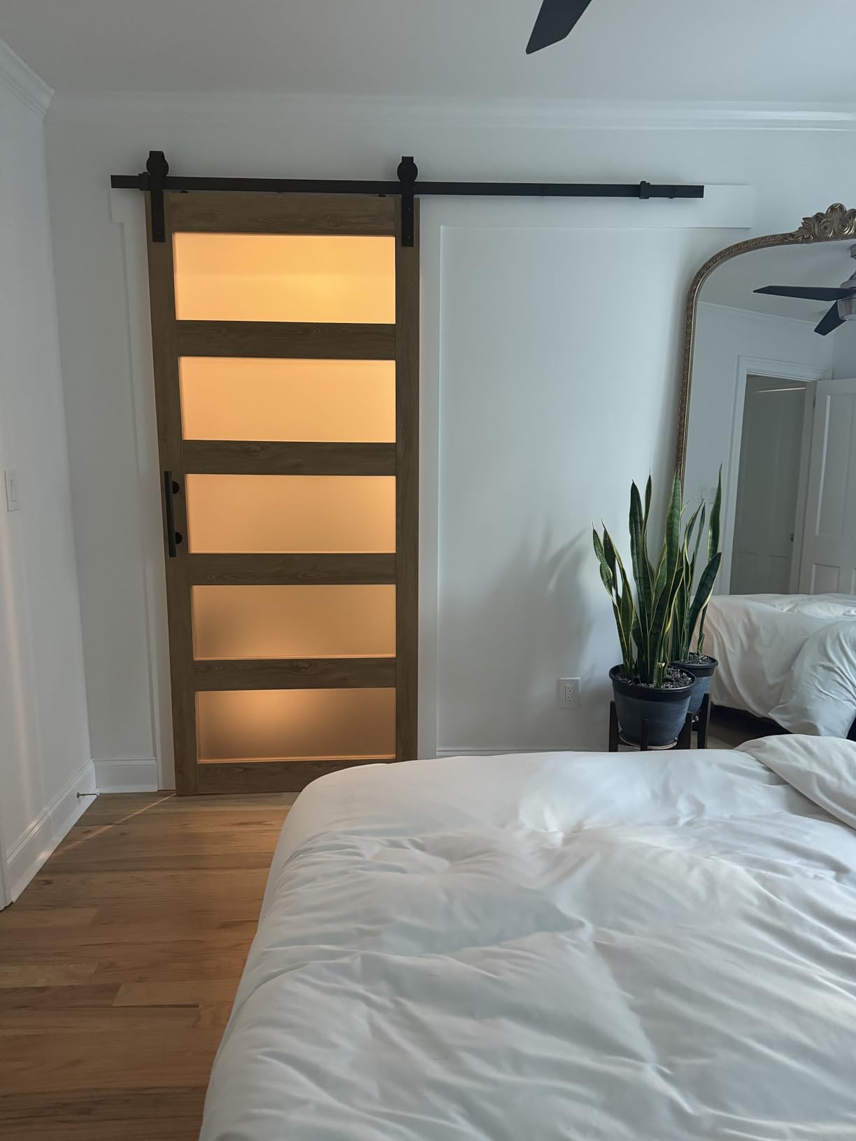 36in x 84in 5-Panel Sliding Glass Barn Door with 4ft Hardware Kit | Easy Assembly with Pre-Drilled Holes, Waterproof, Frosted Glass for Bathroom-Fit Max Opening 34in x 82in customer photo 2