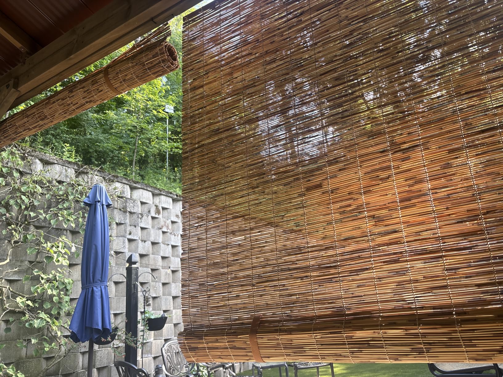 DoubleFill 4 Pcs Bamboo Shades Outdoor Reed Roll Up Blinds 48