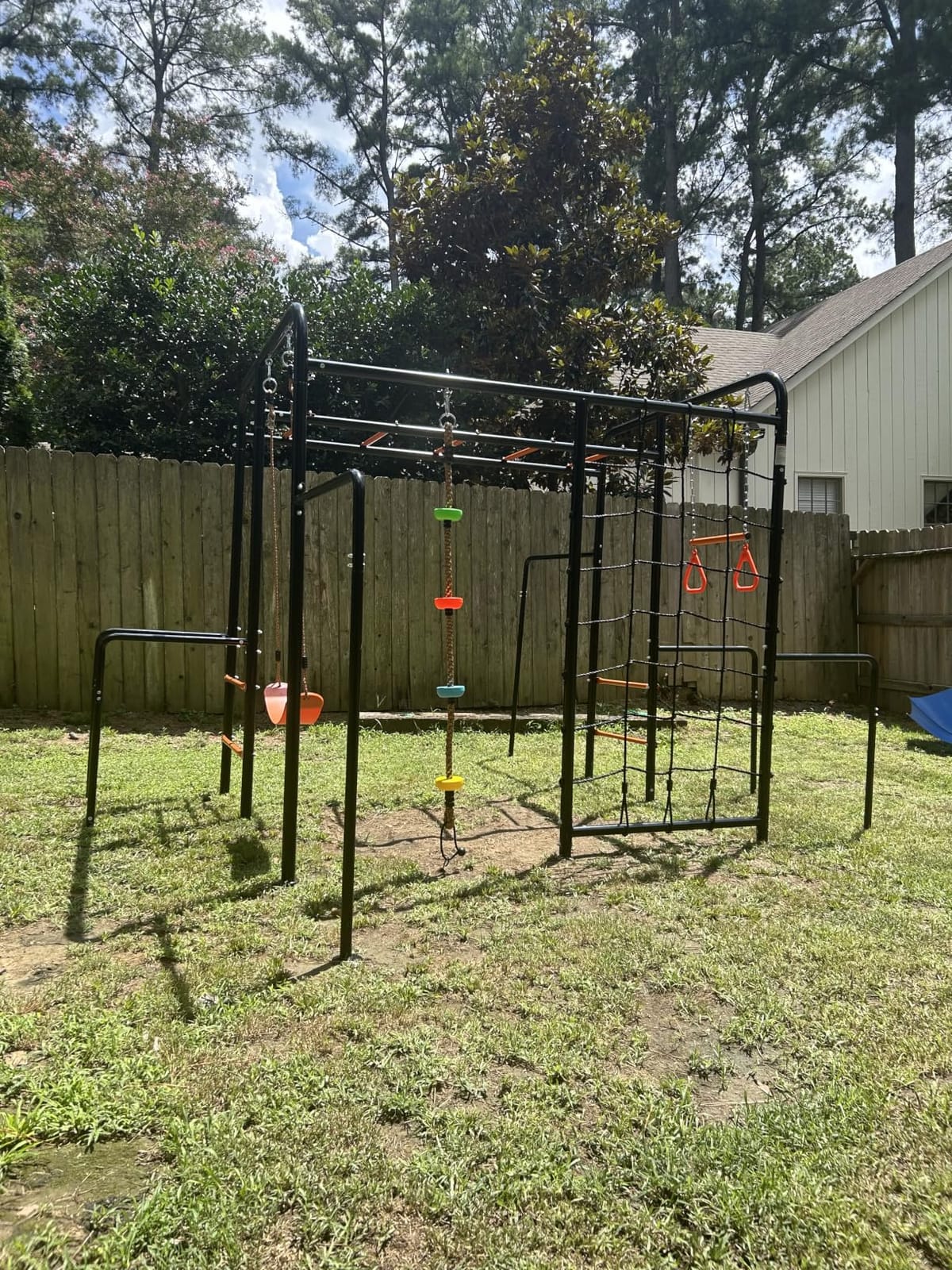 Hapfan 6-in-1 Outdoor Jungle Gym with Monkey Bars, Swing Sets for Backyard | Metal Playground Set with Climbing Net & Rope, Trapeze Bar, Belt Swing, Gymnastics Bar, 550lbs Galvanized Steel Frame, ASTM/CPSC customer photo 1