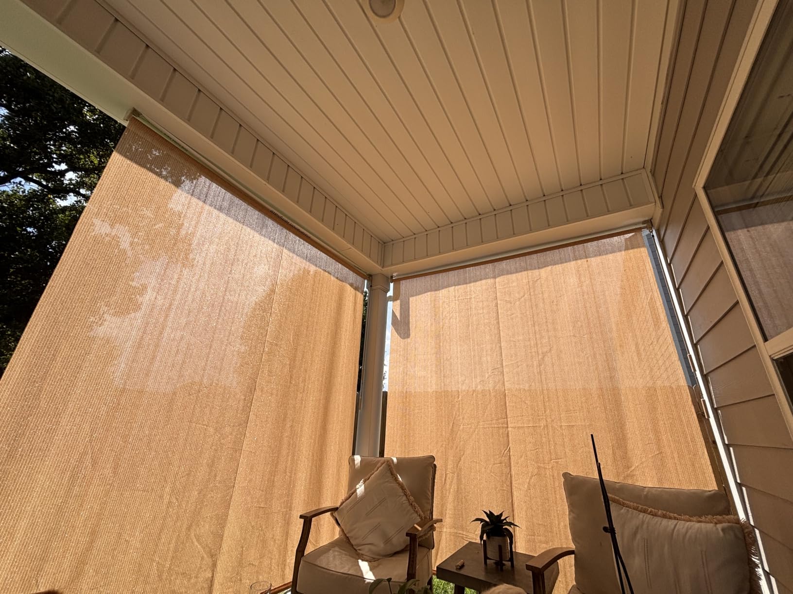 Outdoor Cordless Roller Shades, 4' W x 6' H, Sesame | Exterior Roll Up Blind for Patio, Gazebo, Pergola, Balcony & Backyard, Sun & Heat Block customer photo 1