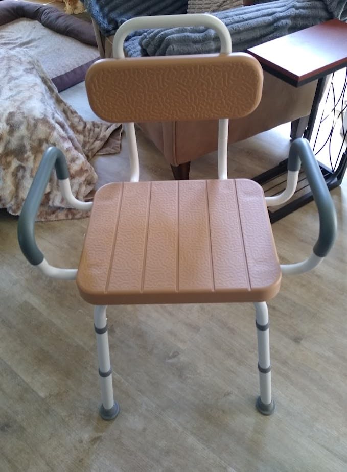 Loyoda Swivel Shower Chair with Removable Arms & Back, Fits Any Bathrooms | Adjustable-Height Rotating Shower Bench - Safety Stool Design, Ideal for Seniors and the Disabled, in Brown customer photo 1