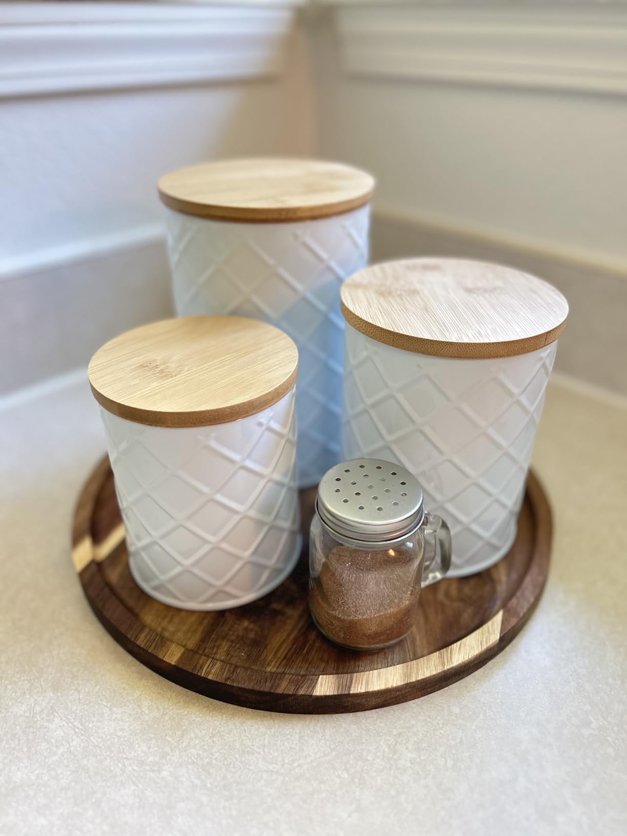 Pebble & Stem Cream Metal Canister Set for the Kitchen Counter, Food Canister Set of 4, Airtight Lids, Sugar and Flour Containers for Countertops, Coffee and Tea Storage, Farmhouse Decor customer photo 1
