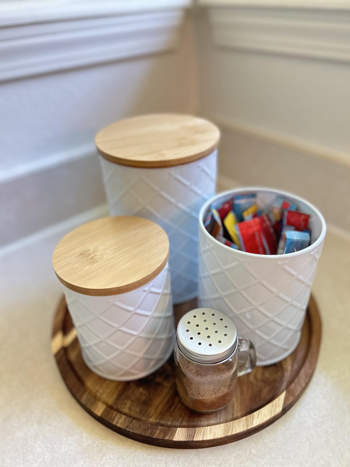 Pebble & Stem Cream Metal Canister Set for the Kitchen Counter, Food Canister Set of 4, Airtight Lids, Sugar and Flour Containers for Countertops, Coffee and Tea Storage, Farmhouse Decor customer photo 2