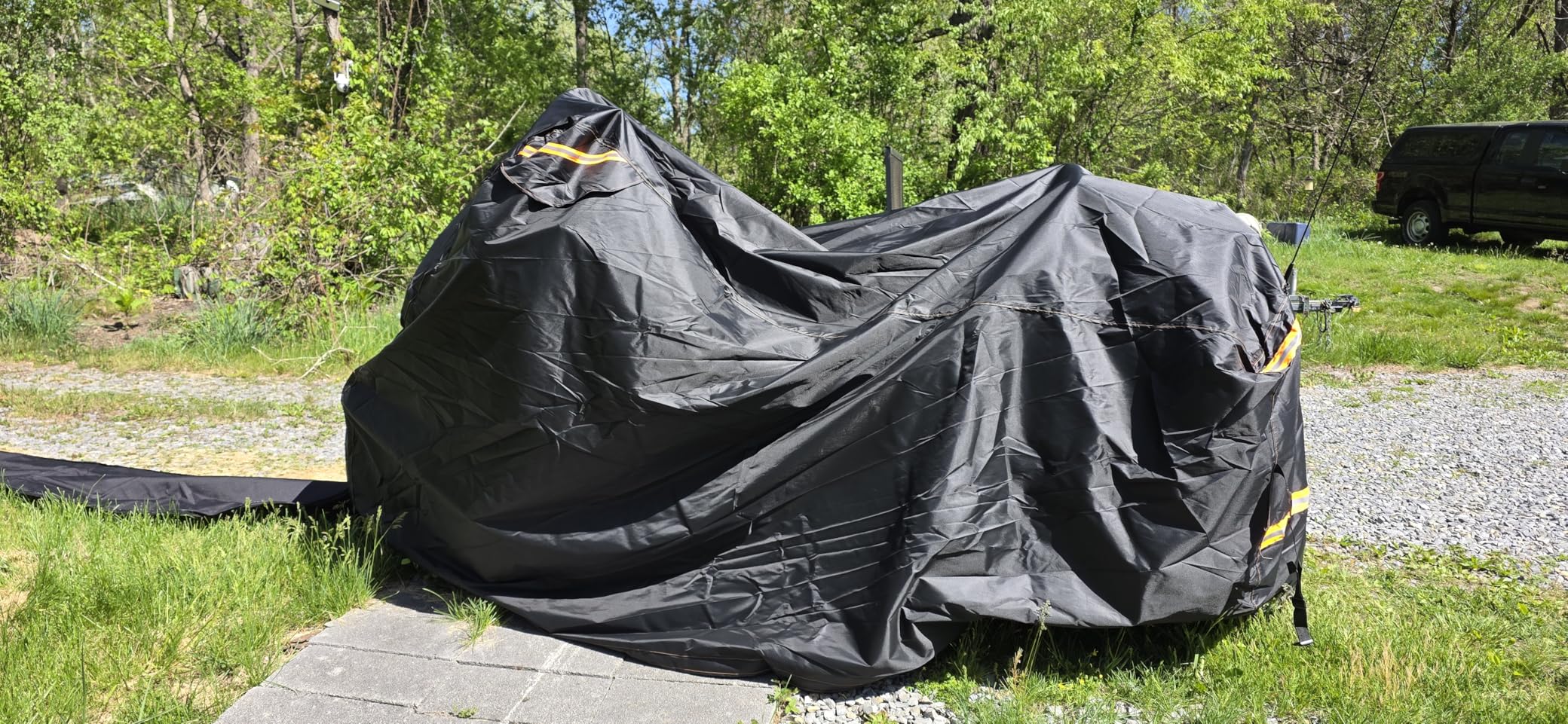 Full Enclosed Motorcycle Cover Waterproof, Heavy Duty 600D Oxford Outdoor Indoor Motorcycle Full Cover with All-Round Enclosed Zipper and Reflective Strips, Fits Most Heavy Duty Scooter Moped Motorcycle customer photo 1