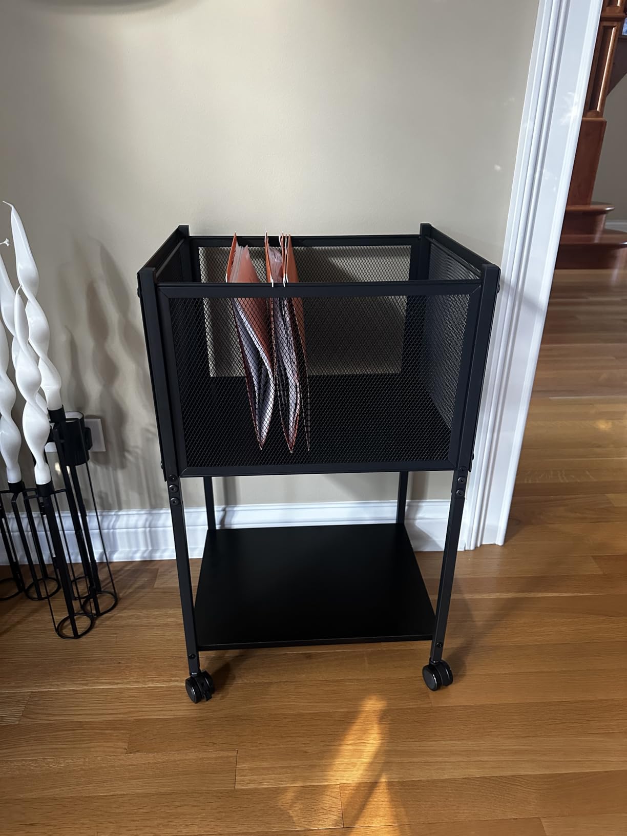 Sbanmao Letter/Legal Rolling File Cart, Narrow Mobile File Cabinet with Wheels Hanging Files, Metal Hanging File Folder Cart File Organizer Under Desk Storage for Home Office, Black customer photo 2